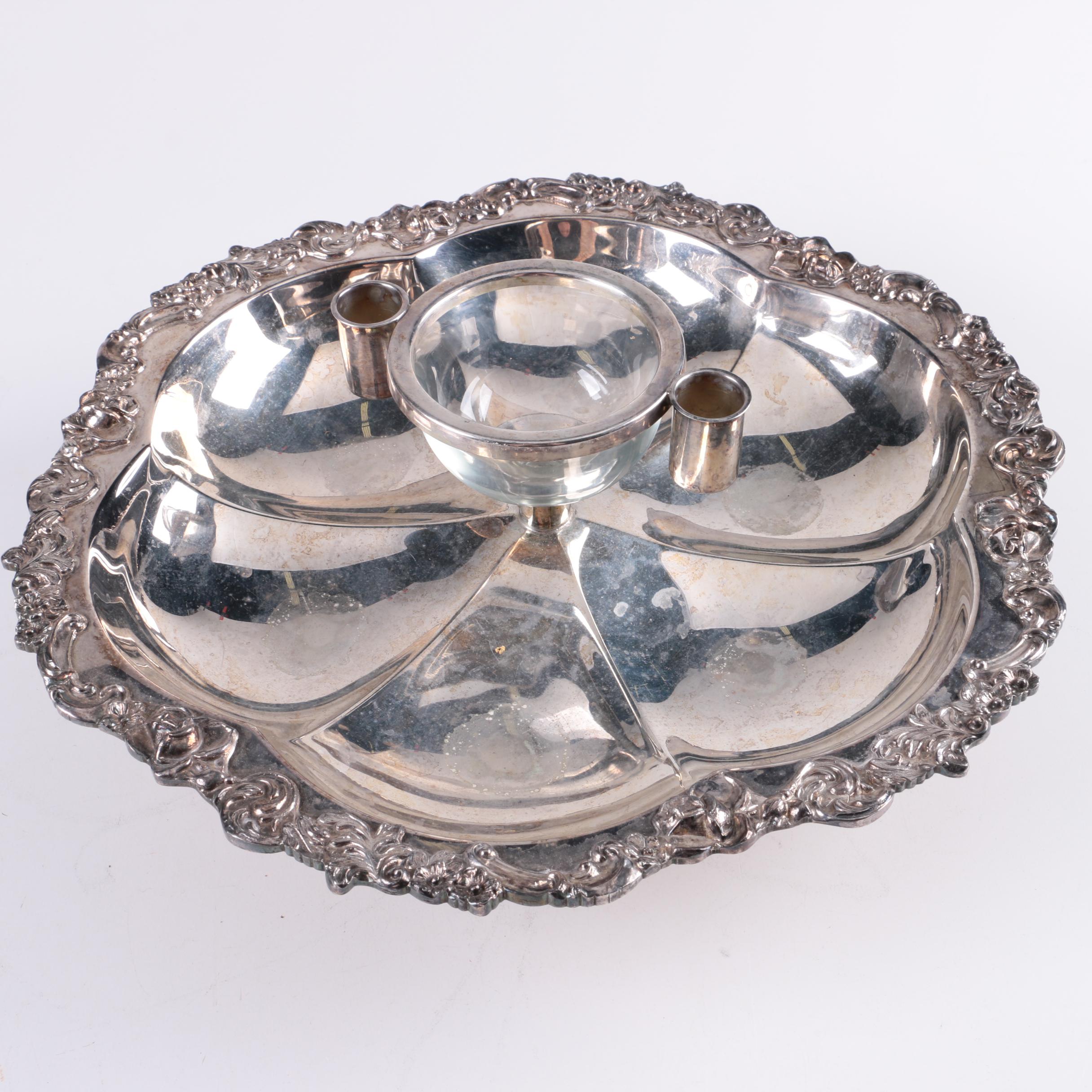 Sheridan Silver Plate Lazy Susan Appetizer Tray and Silver Plate Bowl on Stand