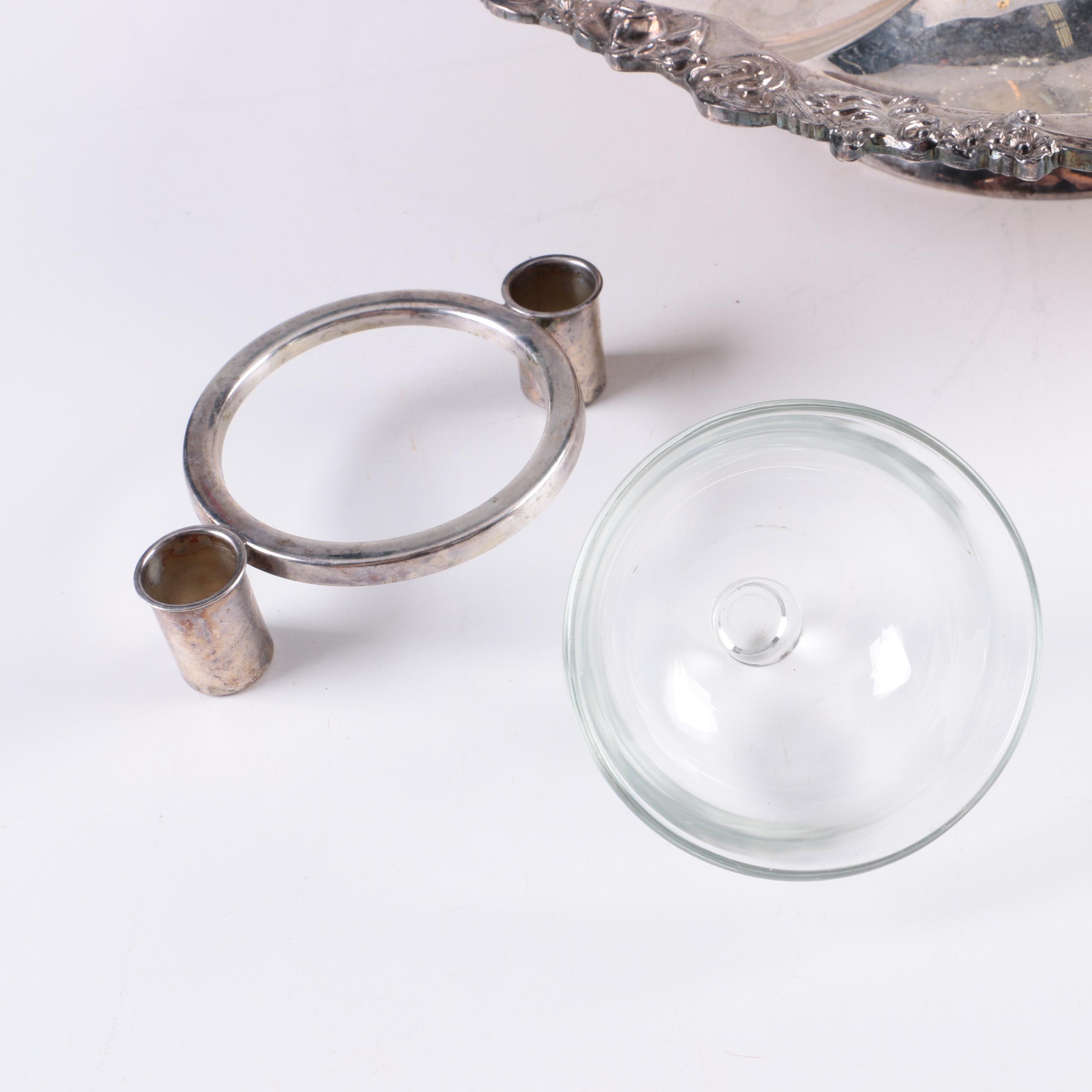 Sheridan Silver Plate Lazy Susan Appetizer Tray and Silver Plate Bowl on Stand