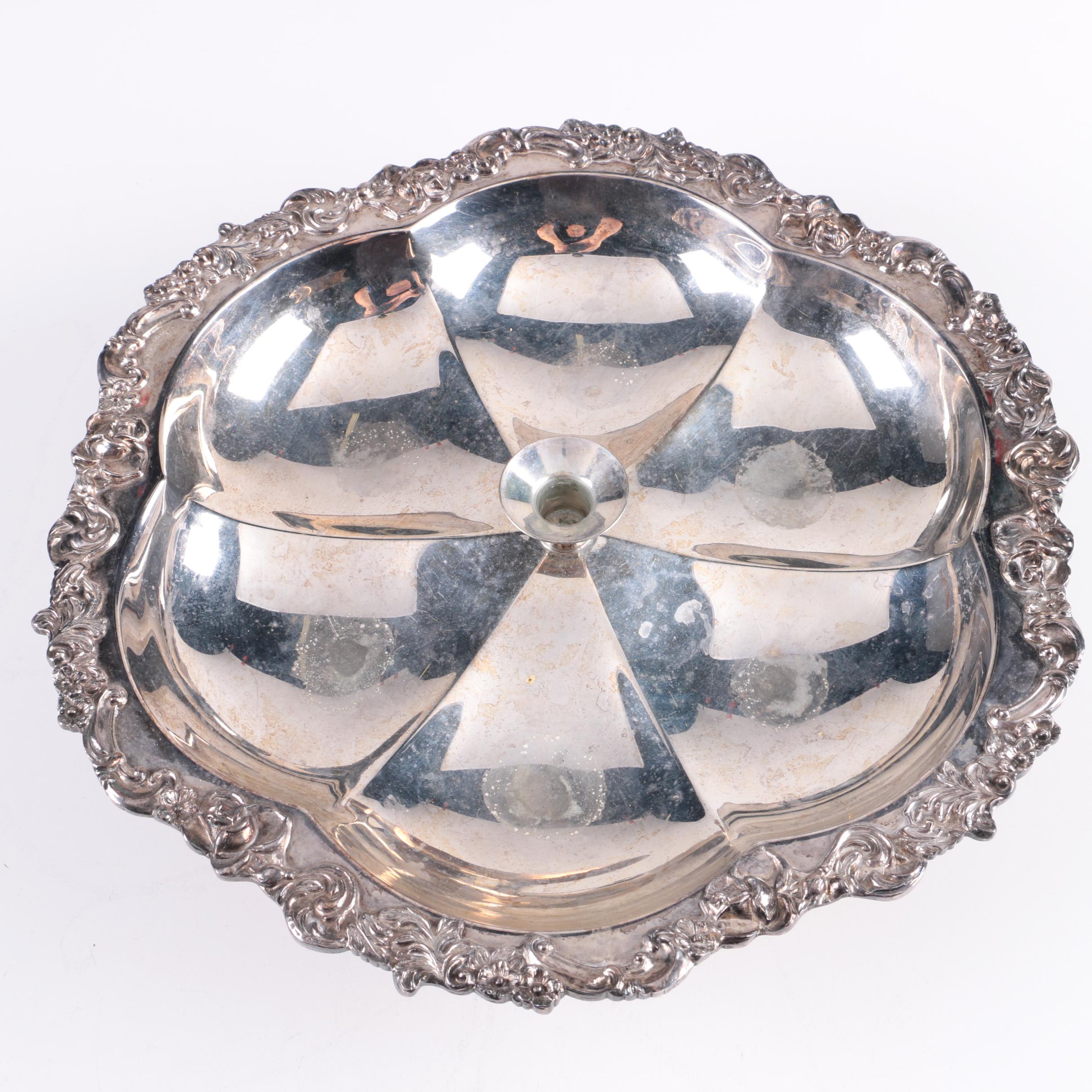 Sheridan Silver Plate Lazy Susan Appetizer Tray and Silver Plate Bowl on Stand