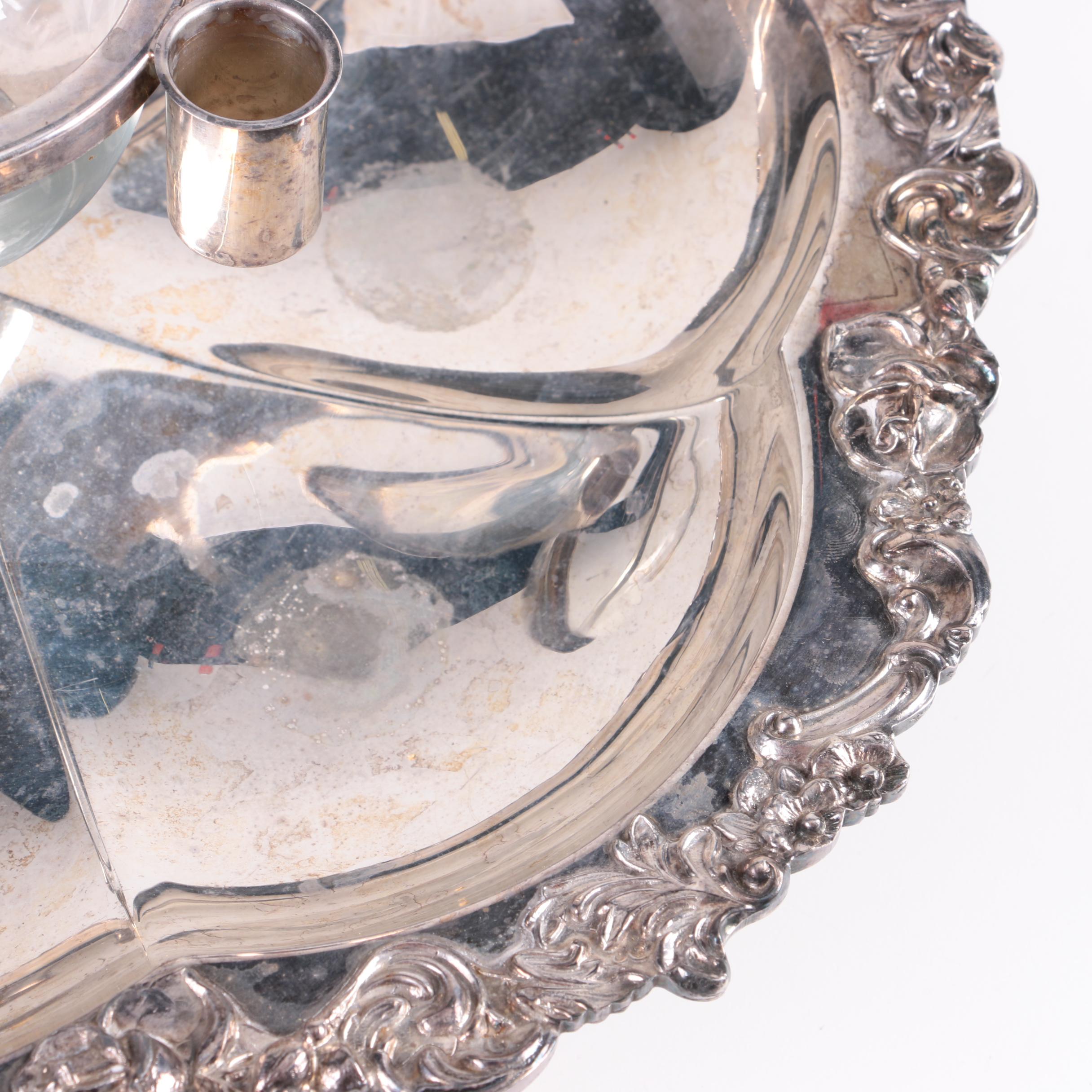 Sheridan Silver Plate Lazy Susan Appetizer Tray and Silver Plate Bowl on Stand