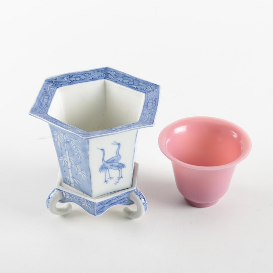 East Asian Porcelain Planter and Cup