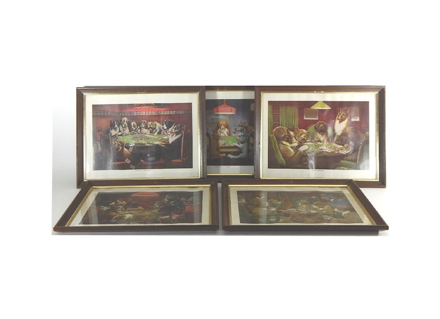 Five C. M. Coolidge Framed Dog Prints