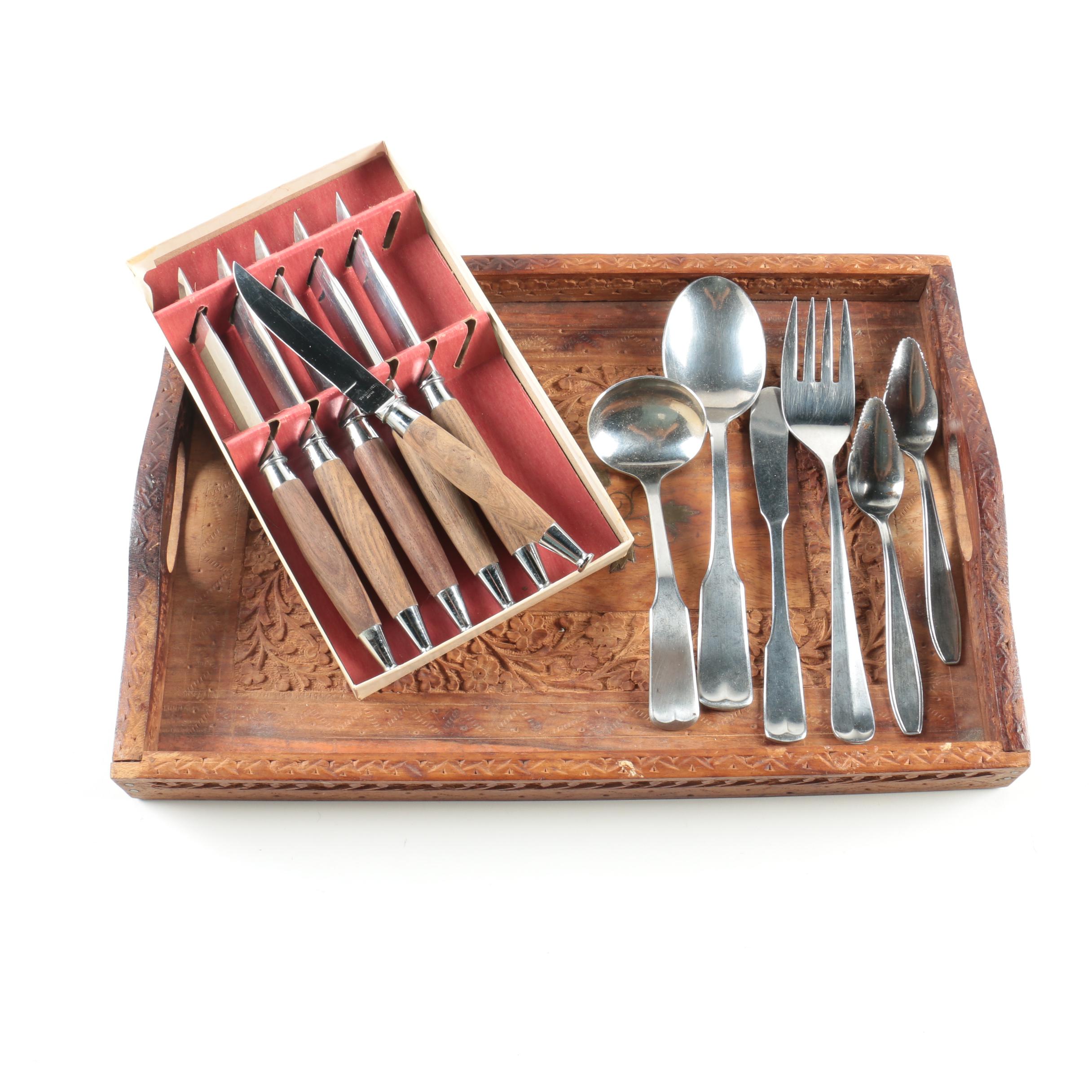 Regent Sheffield Stainless Steak Knife Set and Oneida Serving Pieces