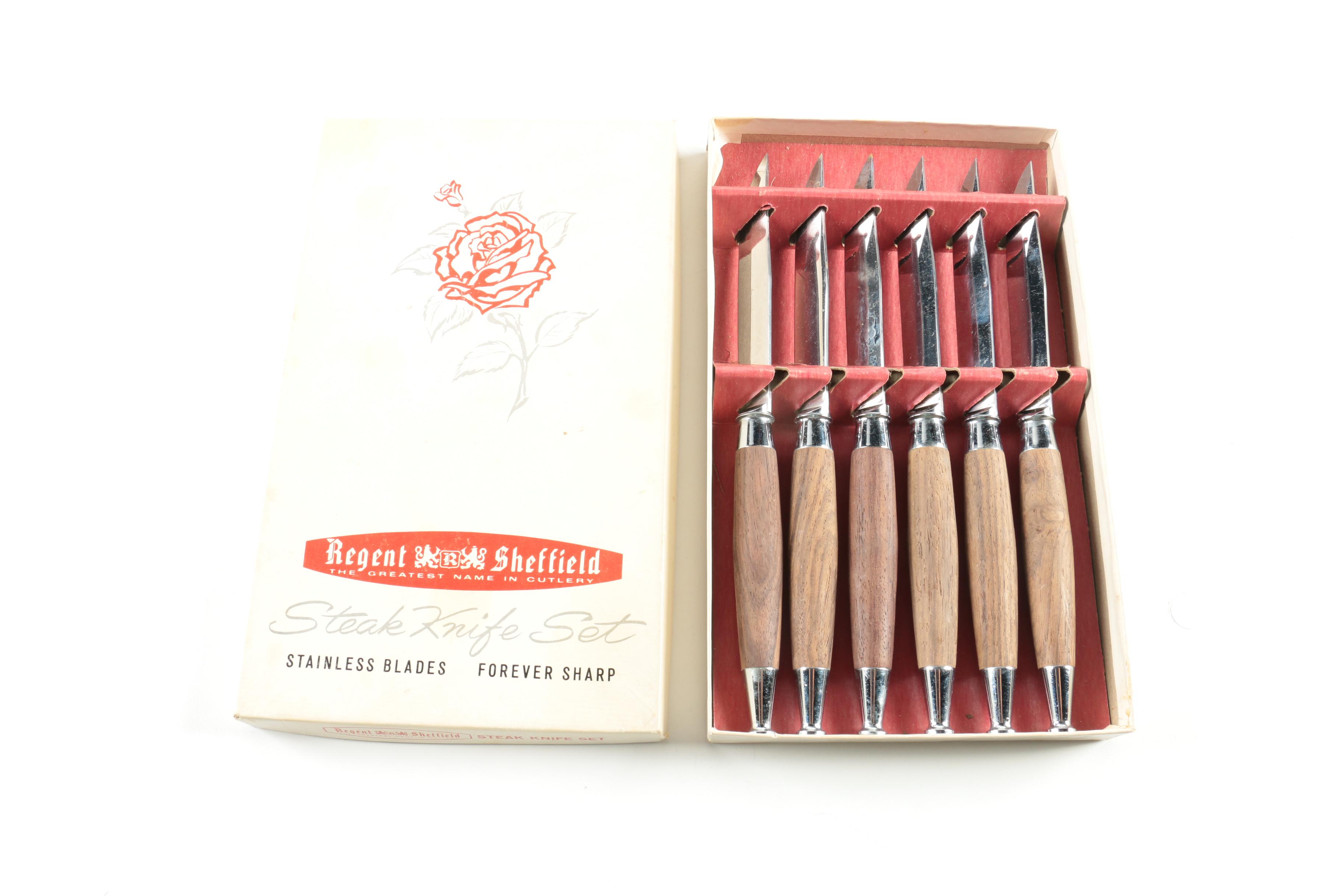 Regent Sheffield Stainless Steak Knife Set and Oneida Serving Pieces