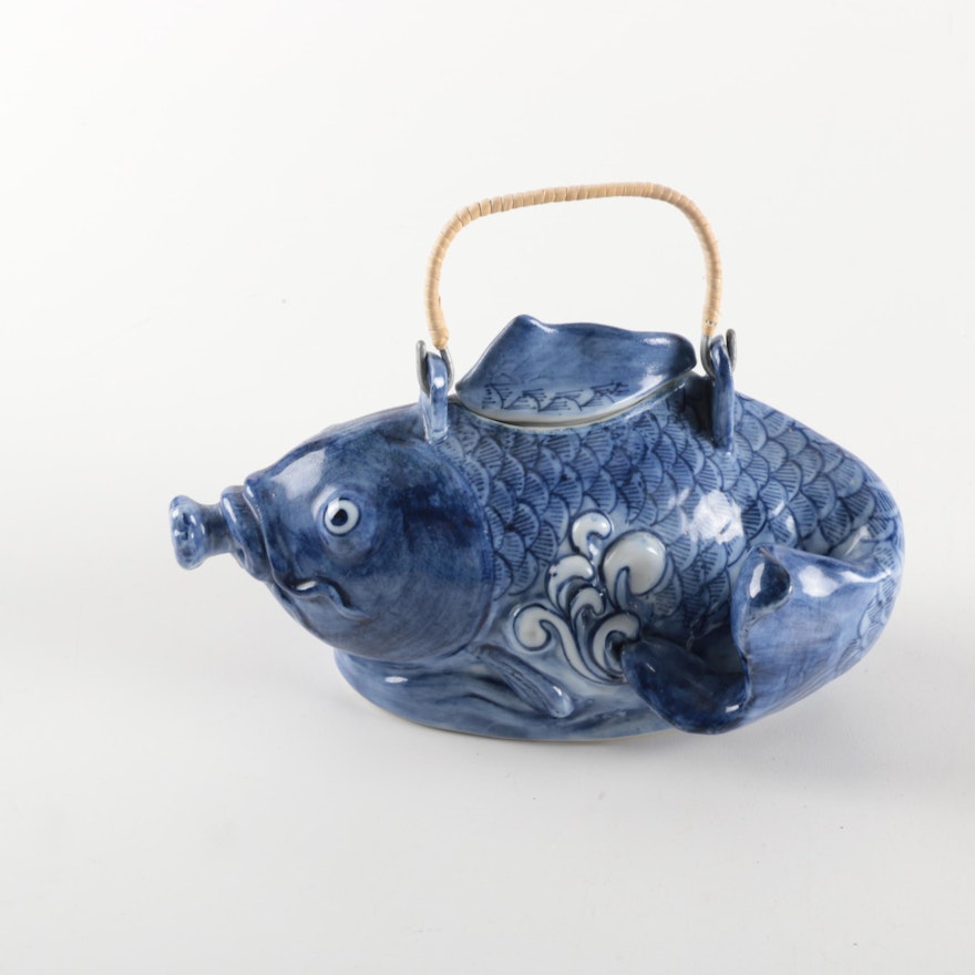 East Asian Ceramic Koi Fish Teapot