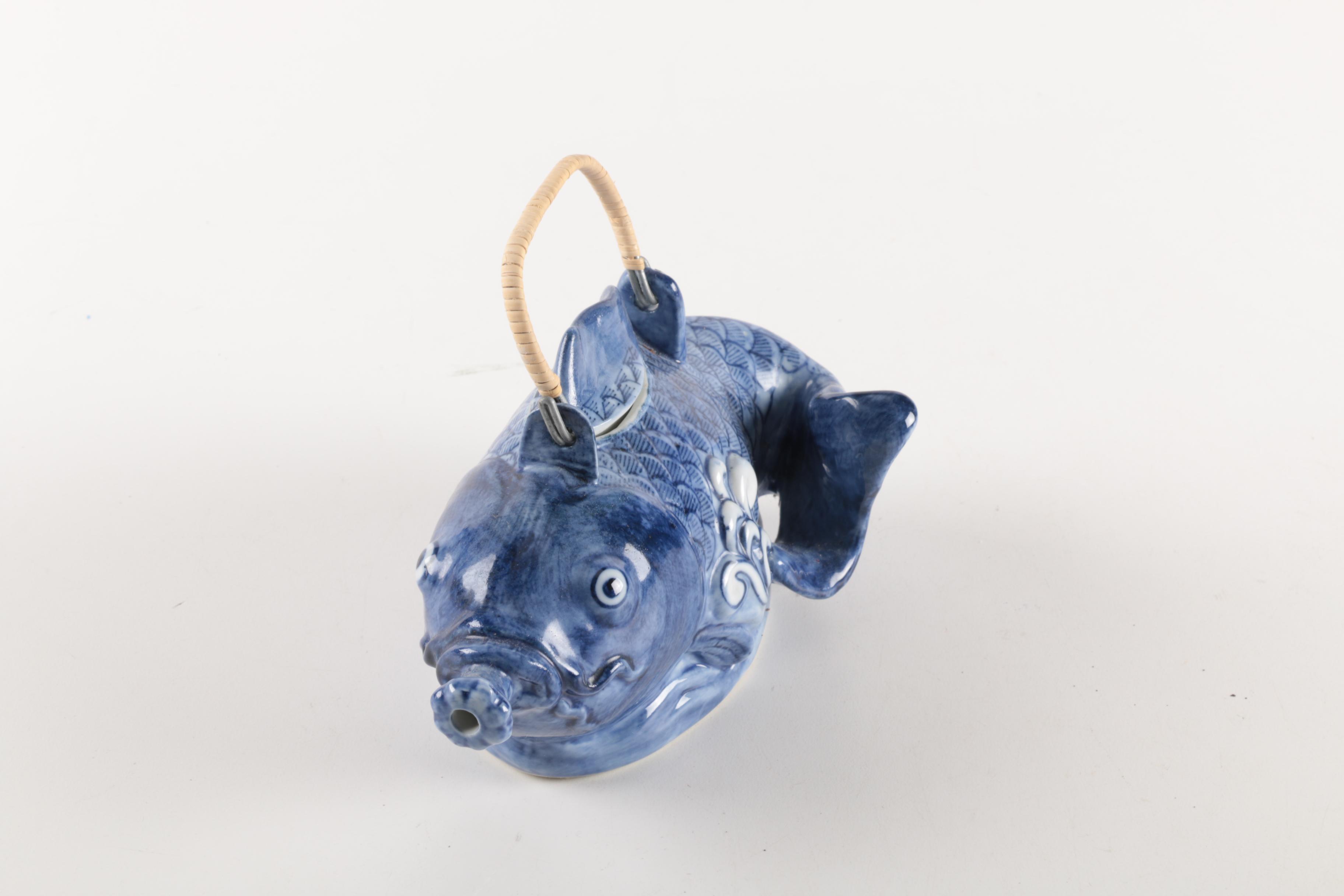 East Asian Ceramic Koi Fish Teapot