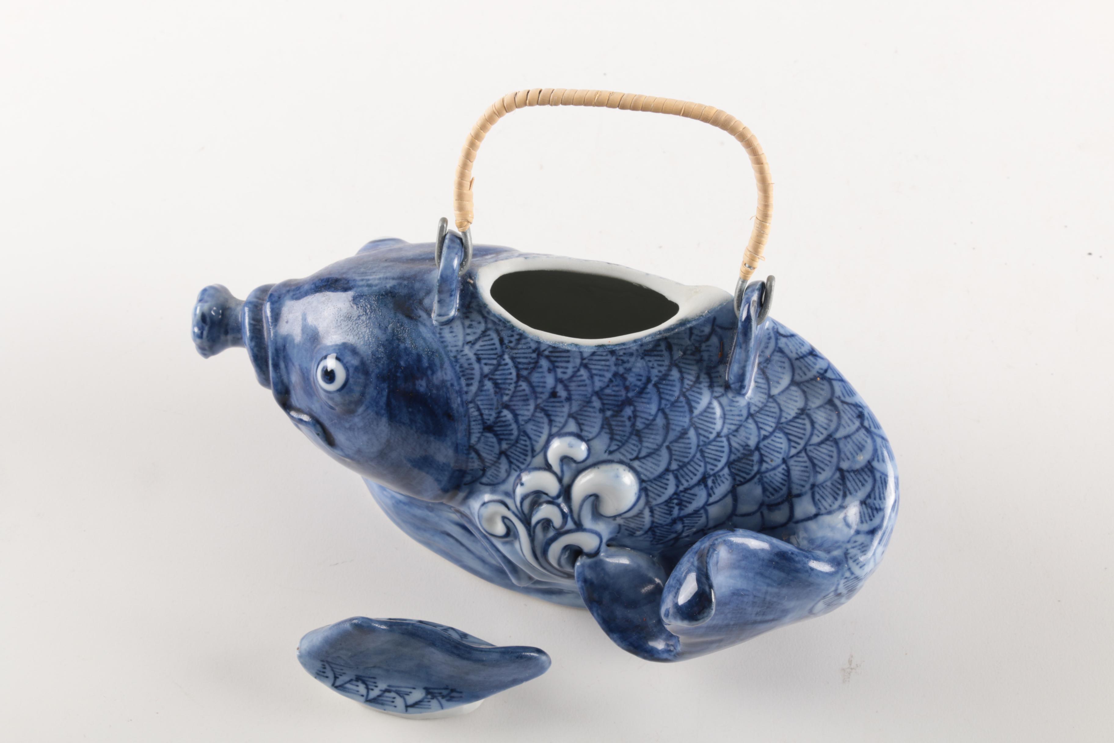 East Asian Ceramic Koi Fish Teapot