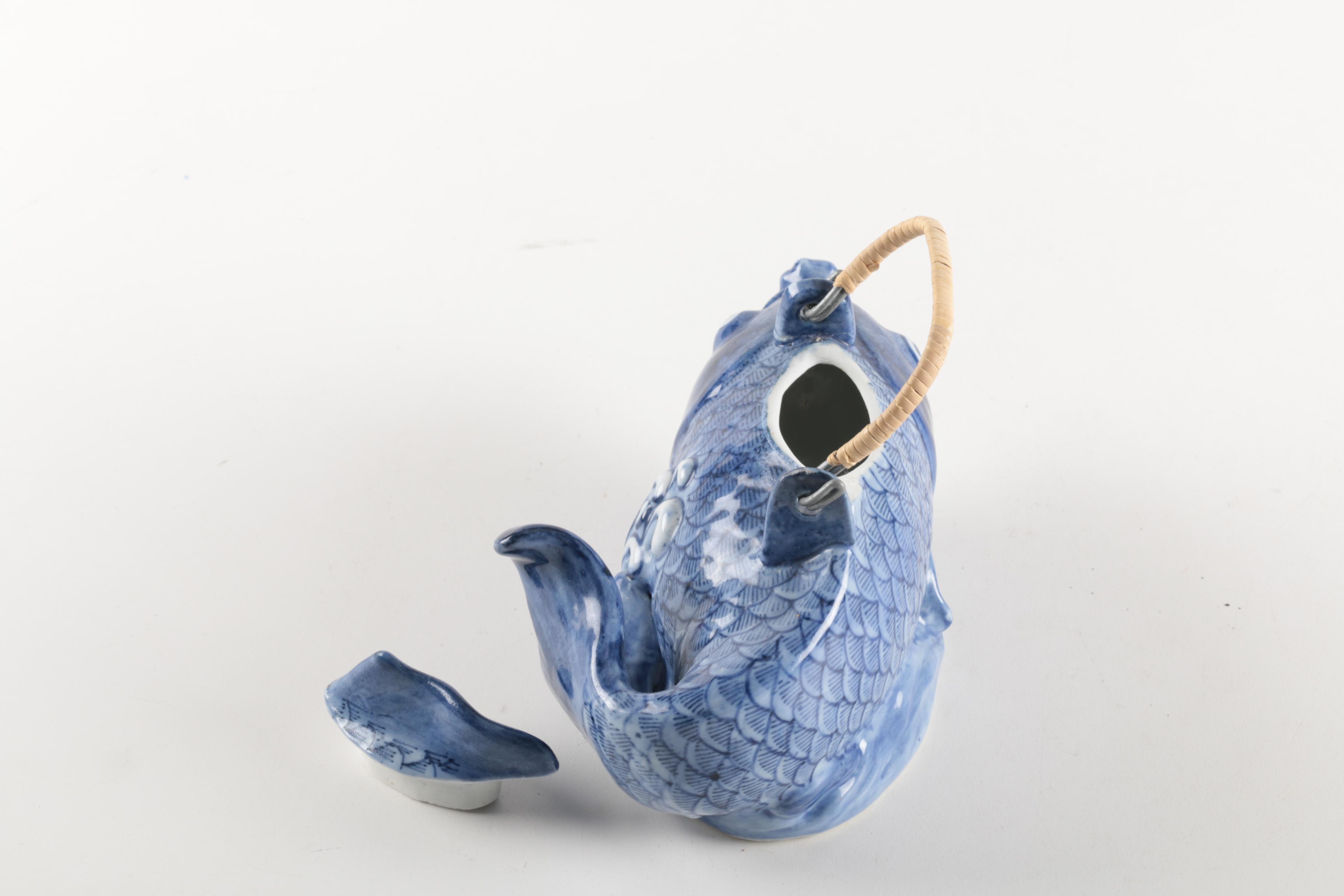 East Asian Ceramic Koi Fish Teapot