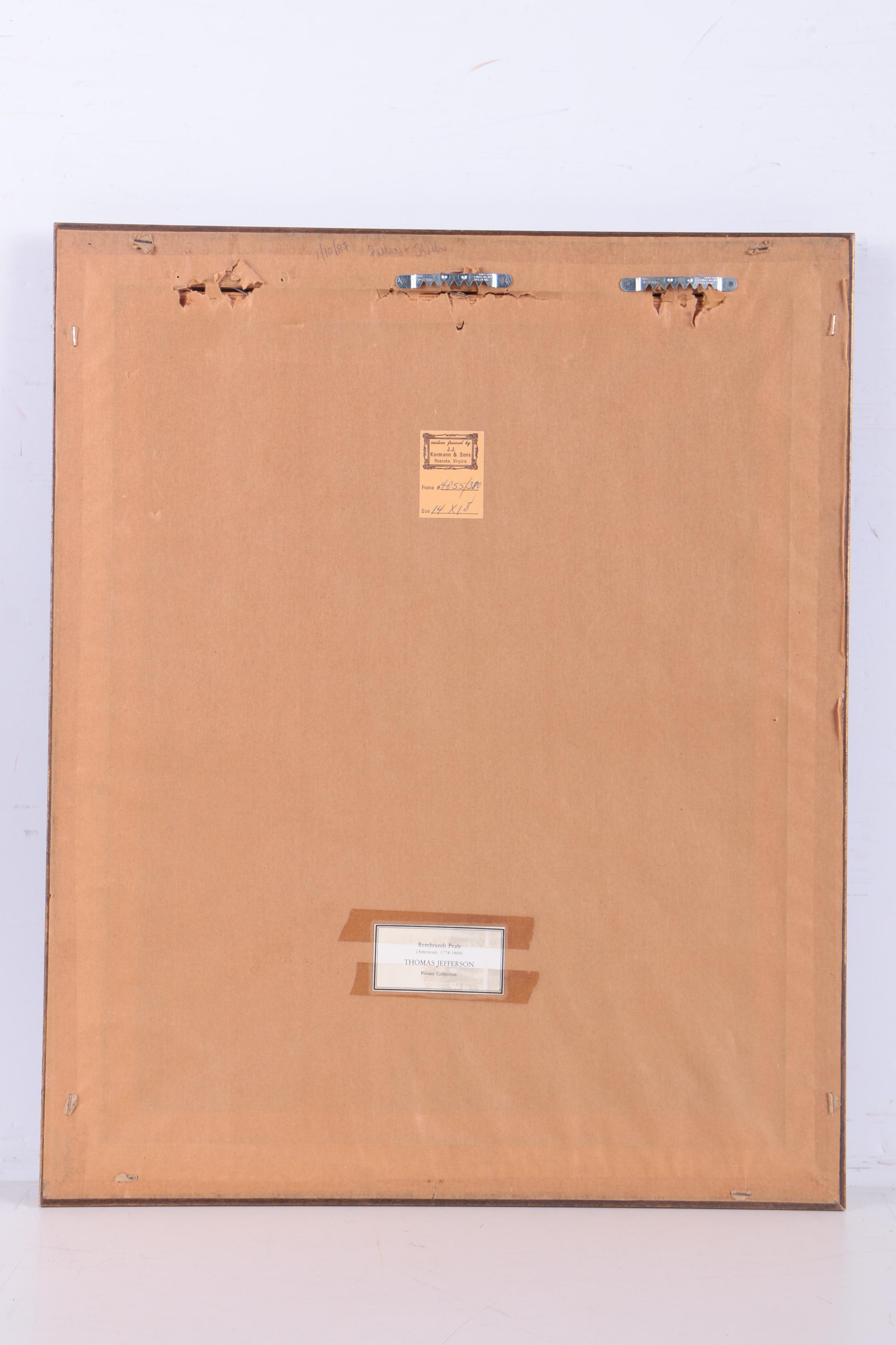 Offset Lithograph After Rembrandt Peale's Portrait of Thomas Jefferson