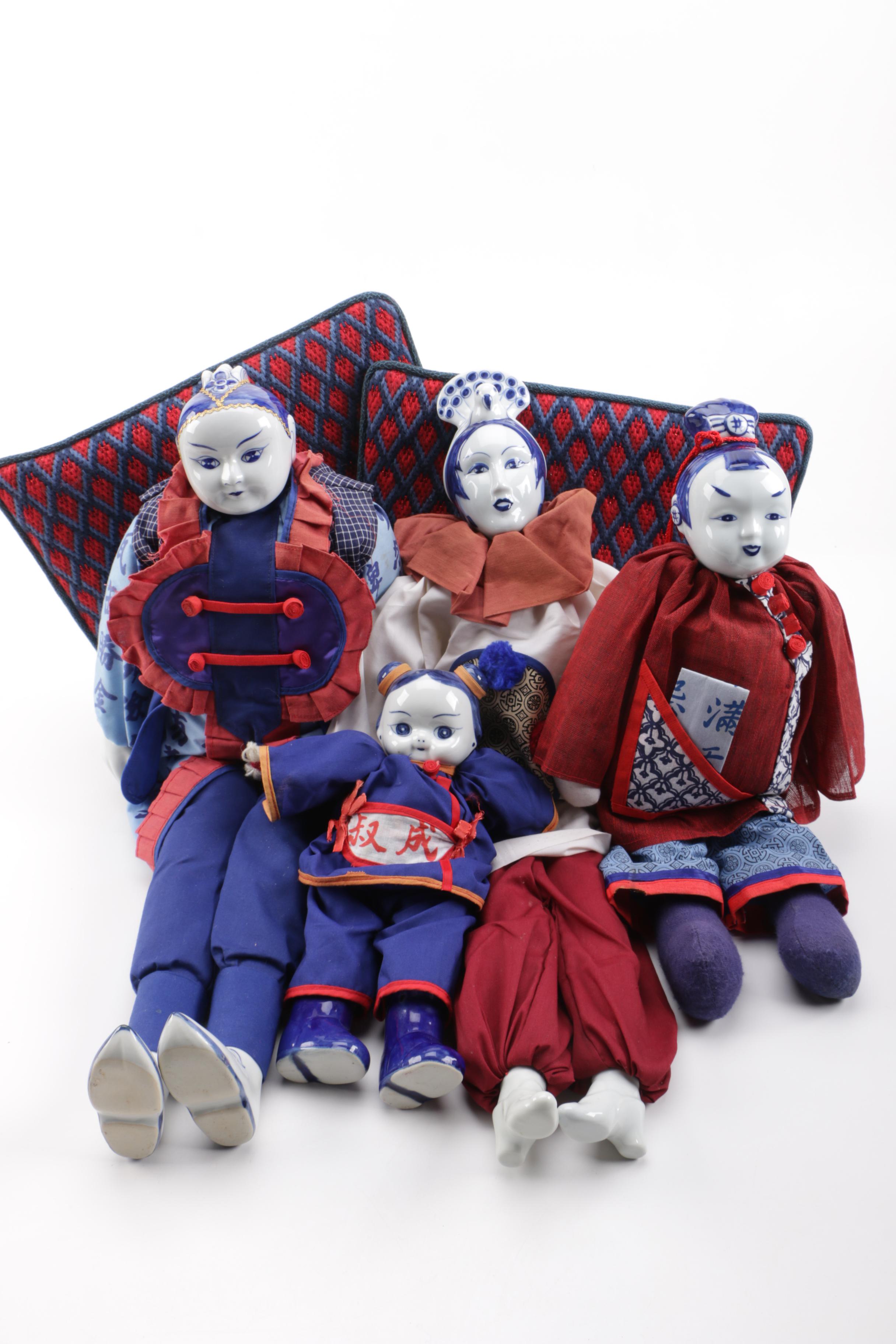 Collection of Chinese Dolls and Vintage Elephant Marionette