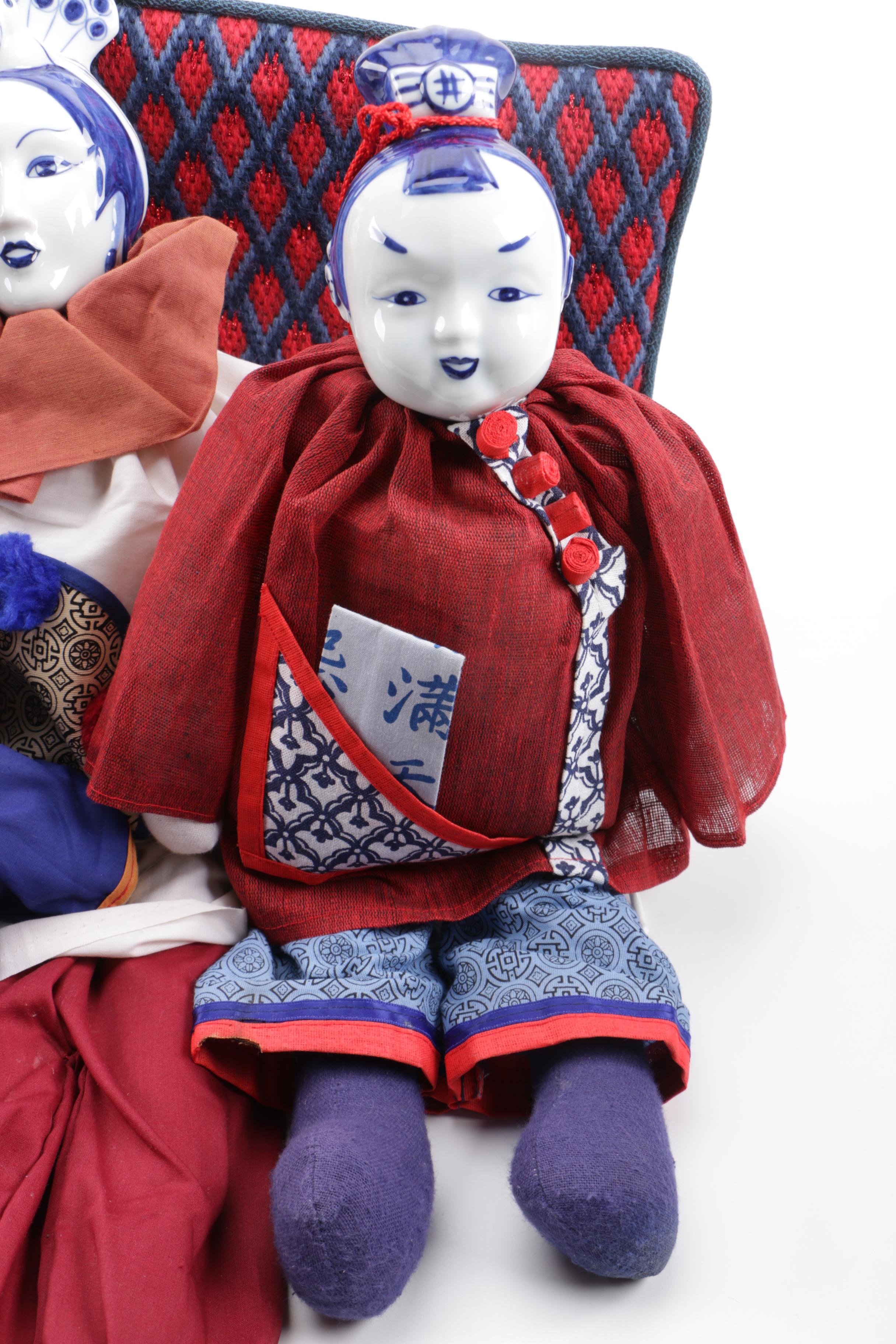 Collection of Chinese Dolls and Vintage Elephant Marionette