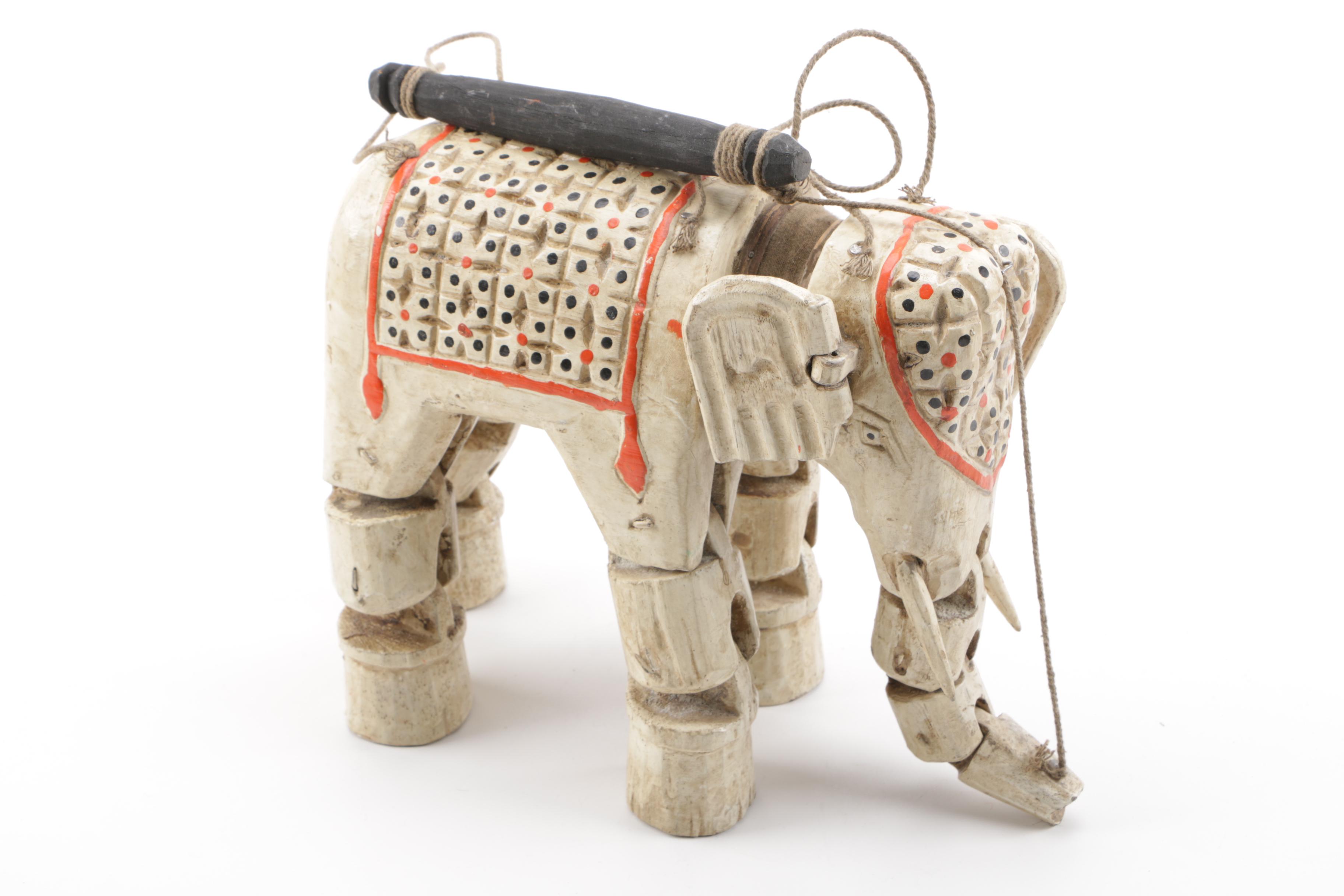 Collection of Chinese Dolls and Vintage Elephant Marionette