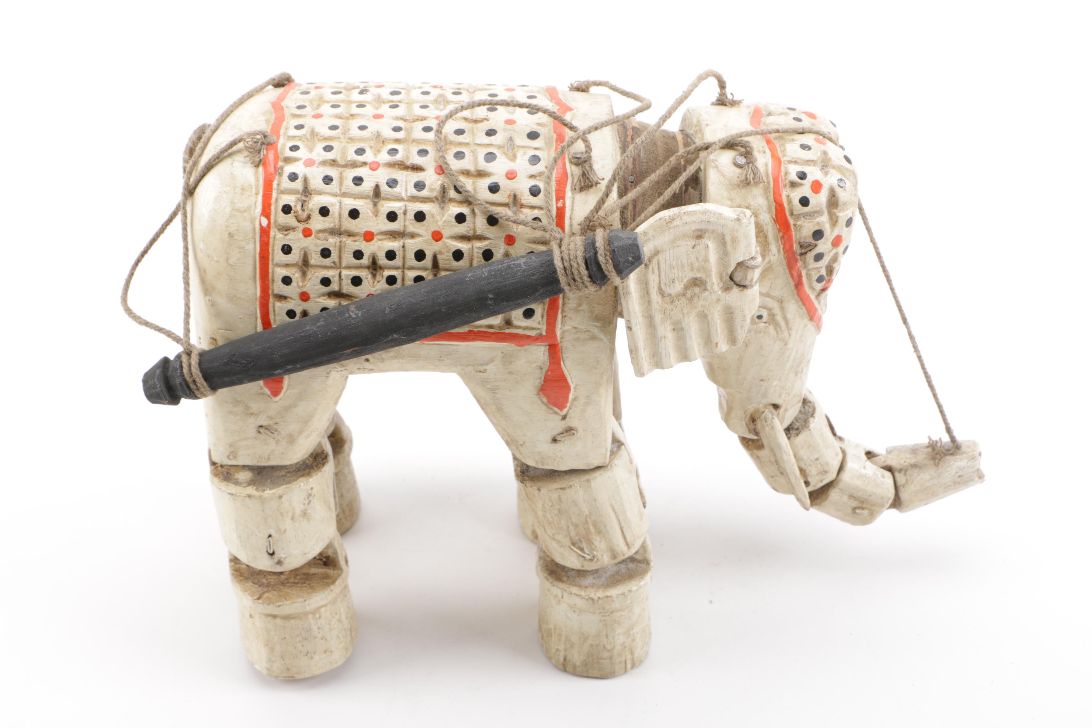 Collection of Chinese Dolls and Vintage Elephant Marionette