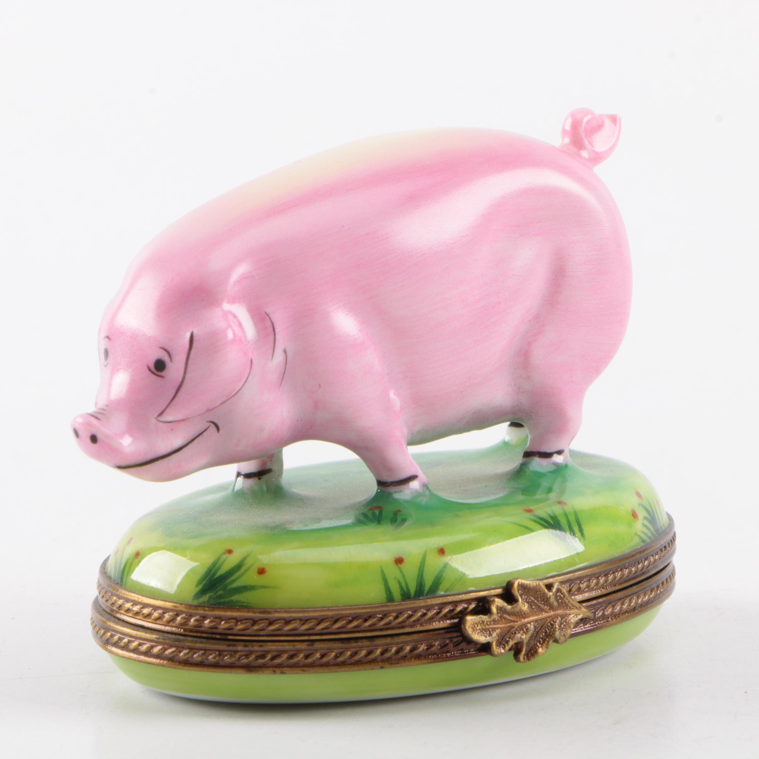Limoges Porcelain Pig Trinket Box