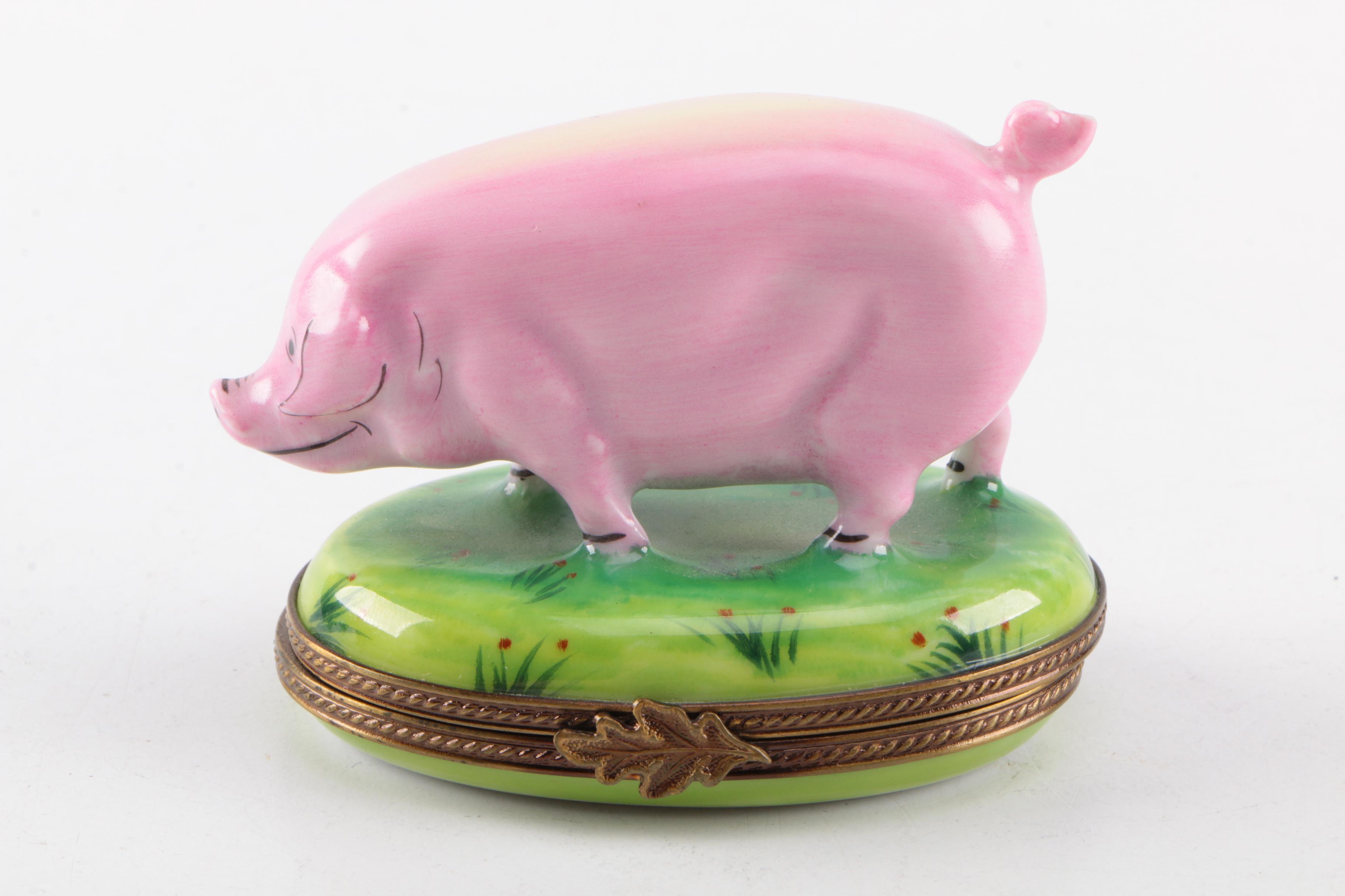 Limoges Porcelain Pig Trinket Box