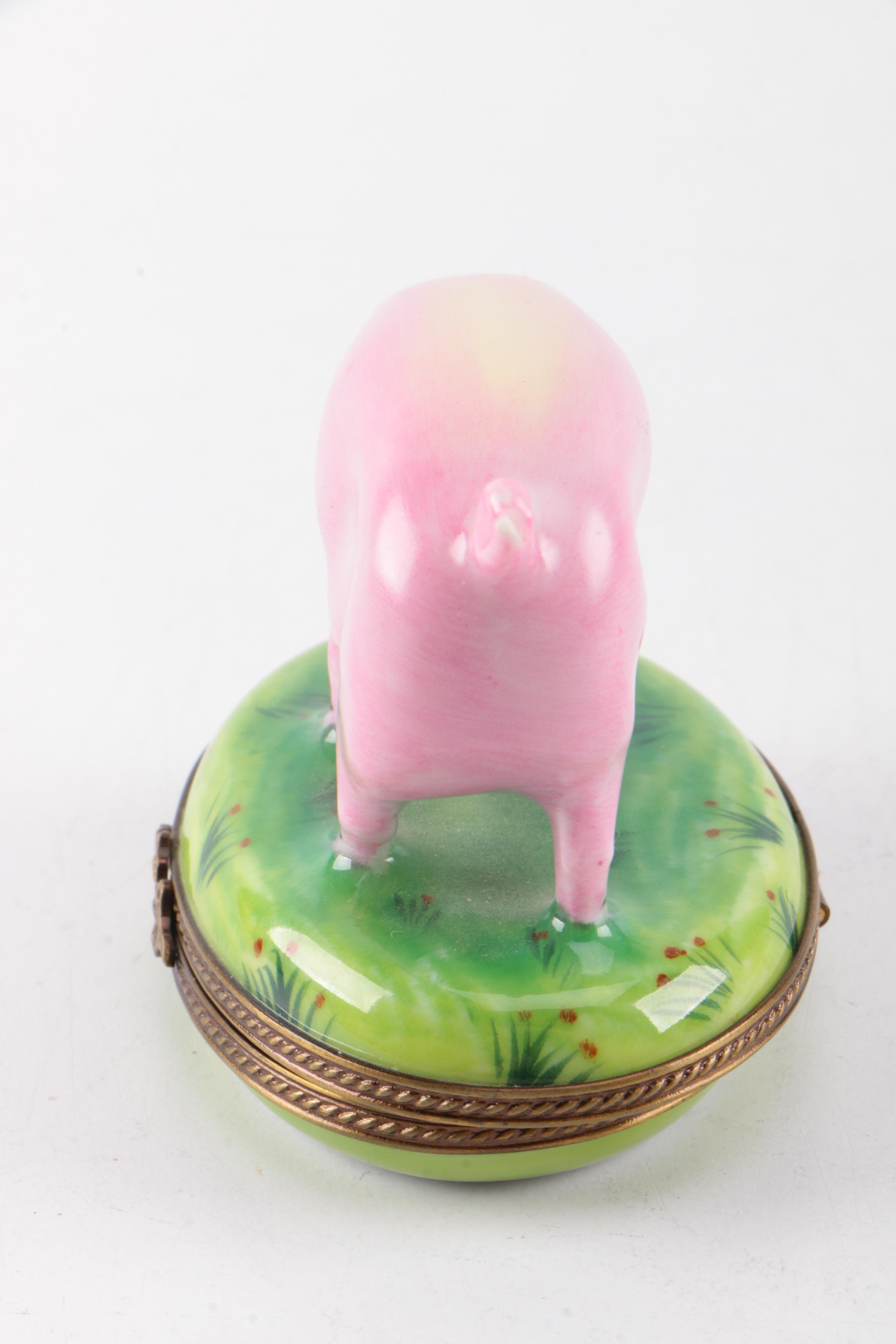 Limoges Porcelain Pig Trinket Box