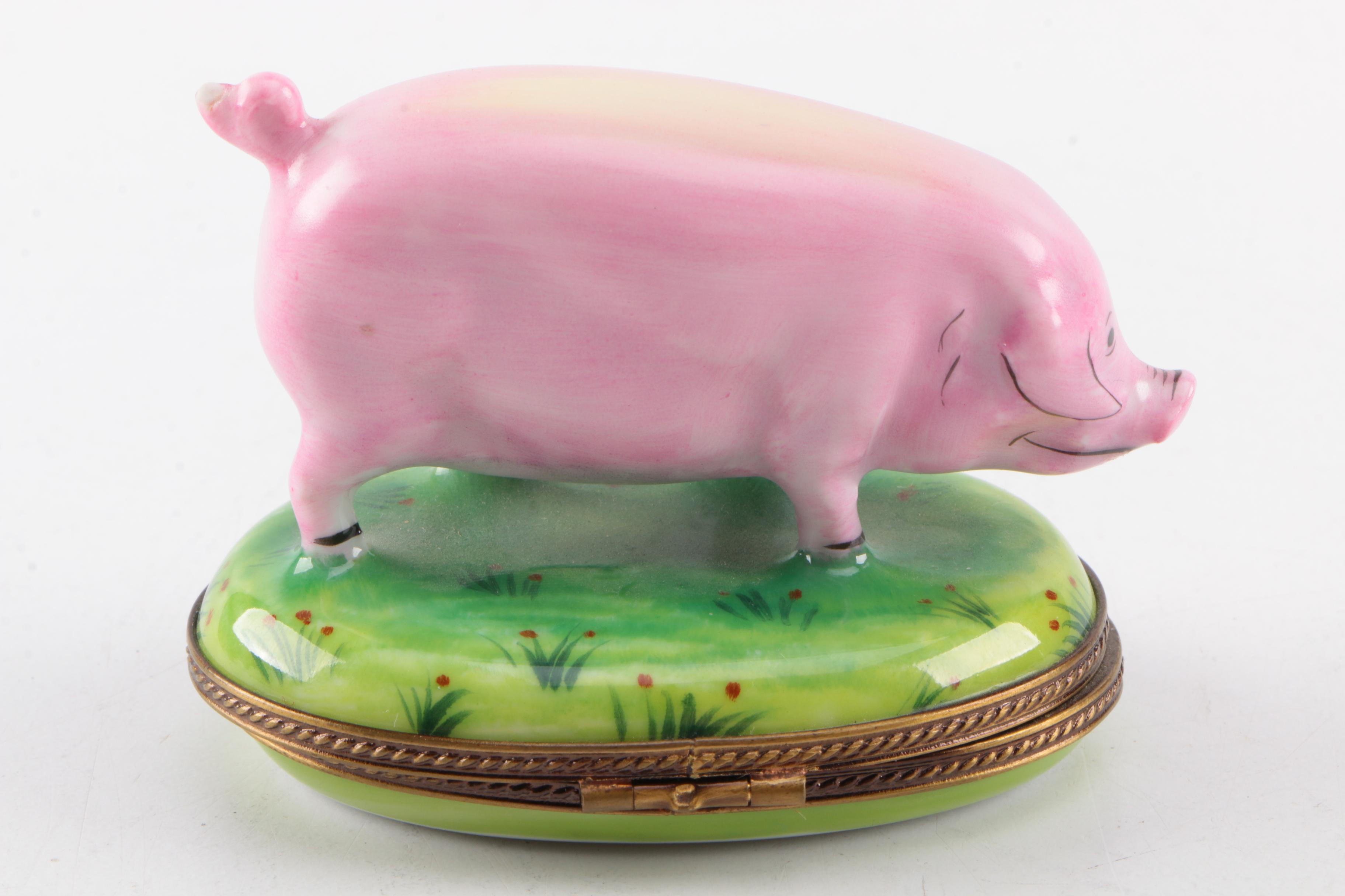 Limoges Porcelain Pig Trinket Box