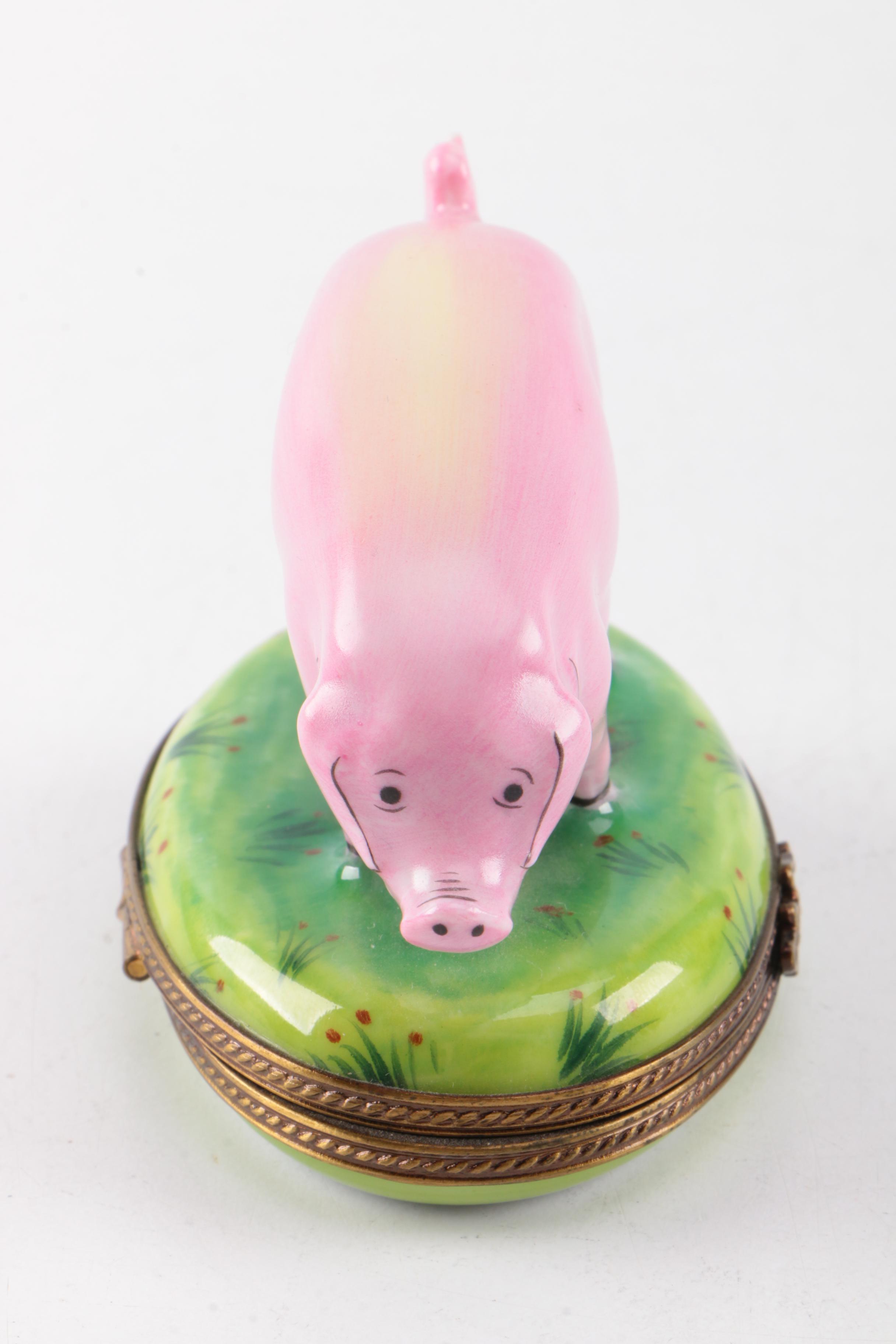 Limoges Porcelain Pig Trinket Box