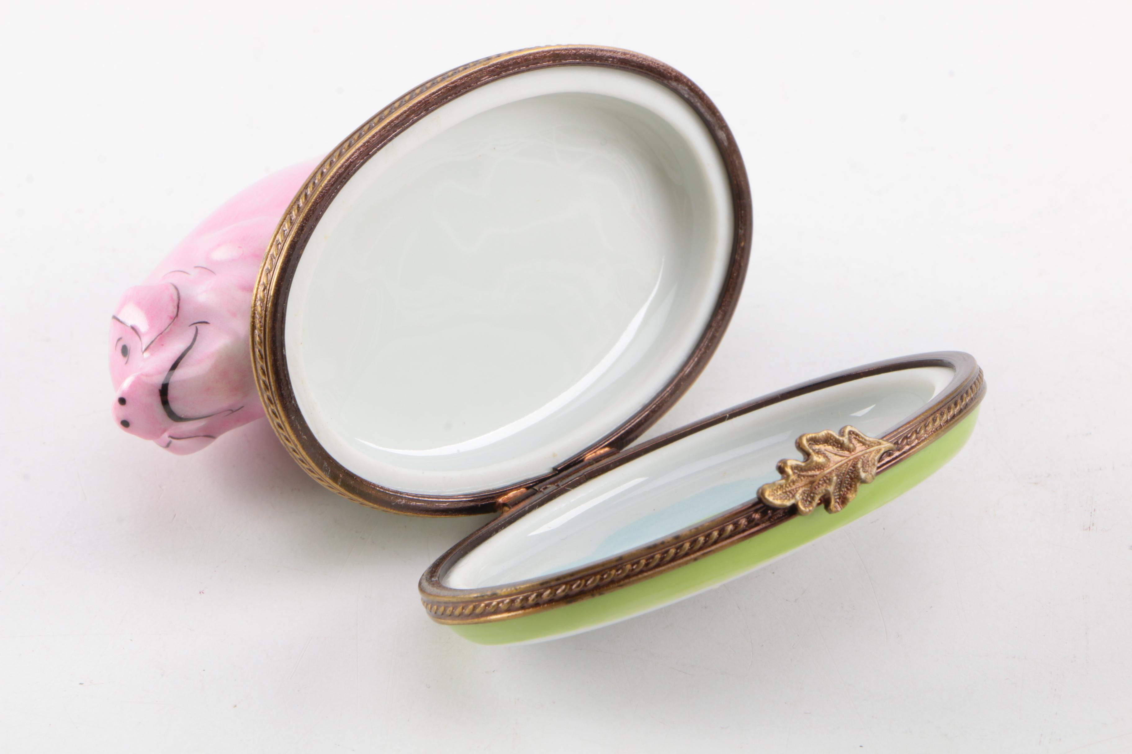 Limoges Porcelain Pig Trinket Box