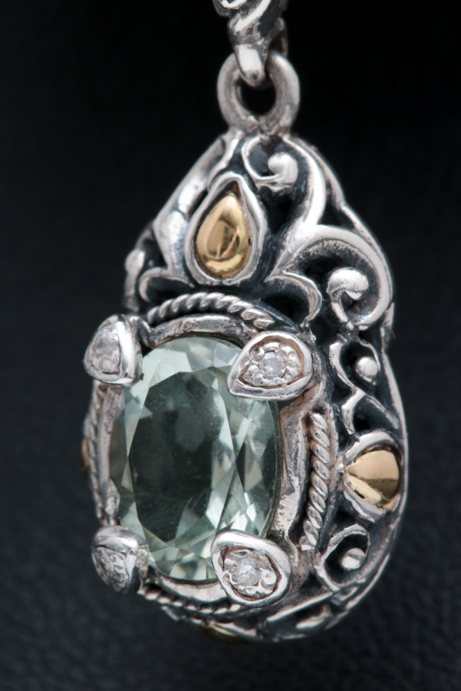 Robert Manse Sterling Silver, 18K Yellow Gold, Praseolite and Diamond Earrings