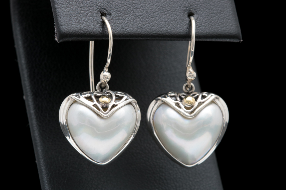 Robert Manse Sterling Silver, 18K Yellow Gold and Mabe Pearl Heart Earrings