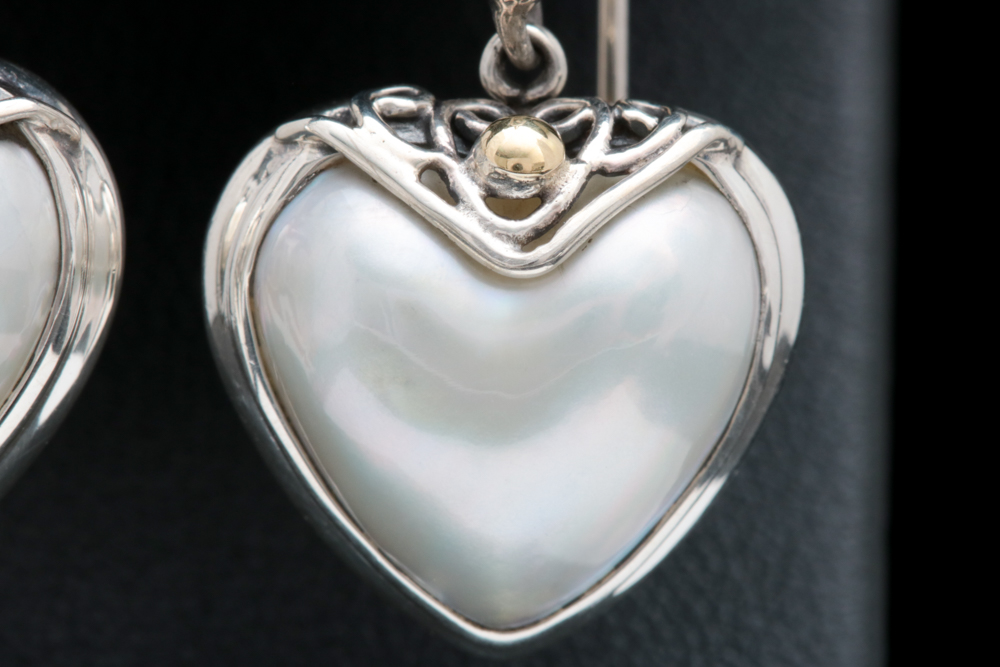 Robert Manse Sterling Silver, 18K Yellow Gold and Mabe Pearl Heart Earrings