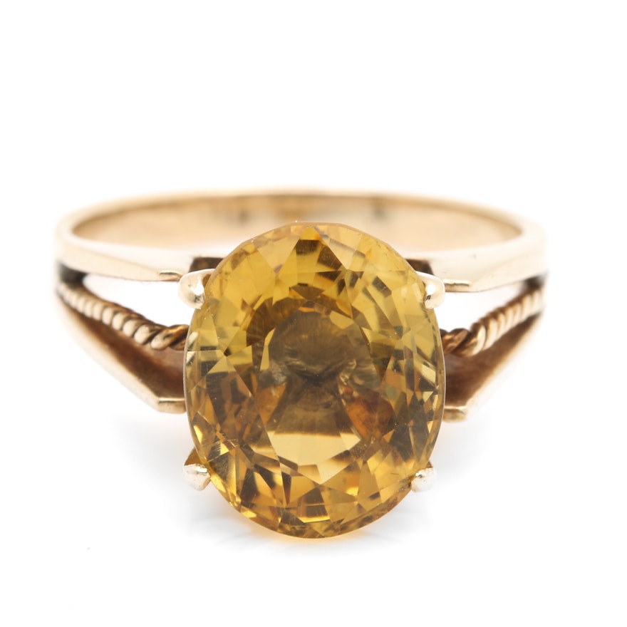 10K Yellow Gold 3.87 CT Citrine Solitaire Ring
