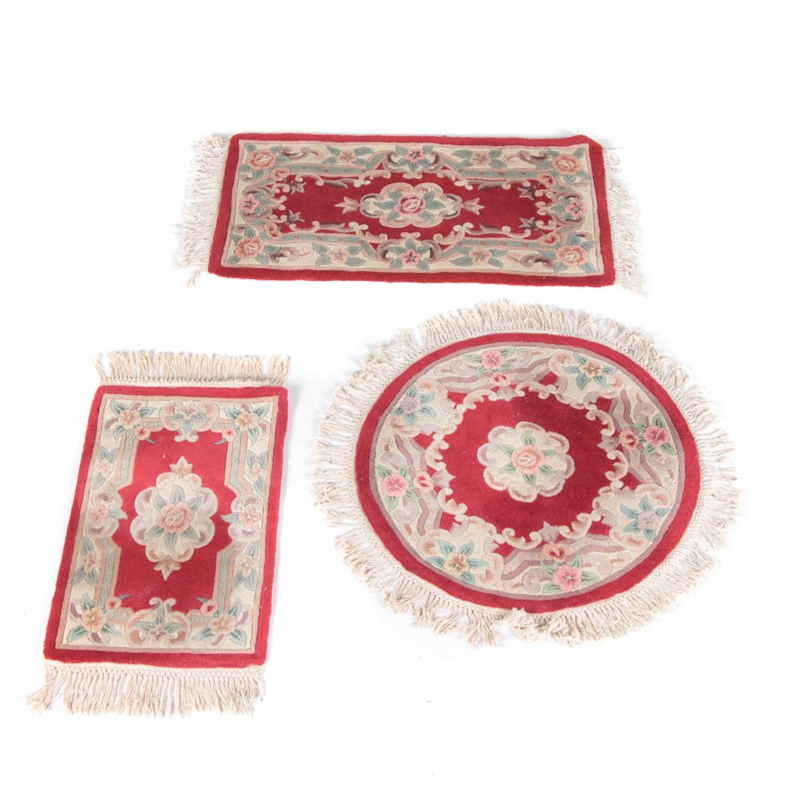 Set of Hand Tufted Chinese Carved Wool Accent Rugs