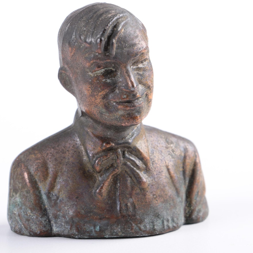 Decorative Will Rogers Cast Metal Bust