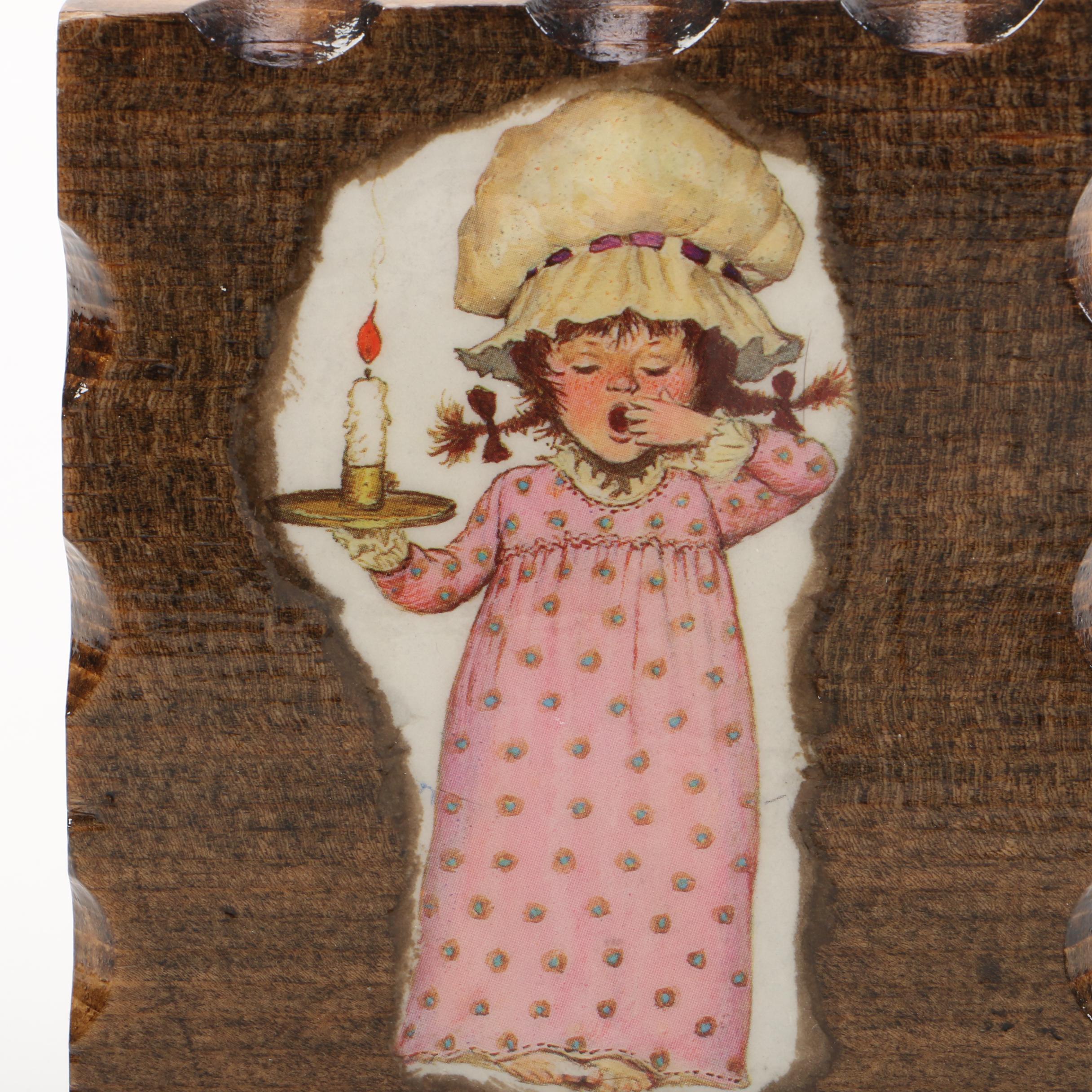 Collection of Vintage Prints Mounted to Wood and Ceramic