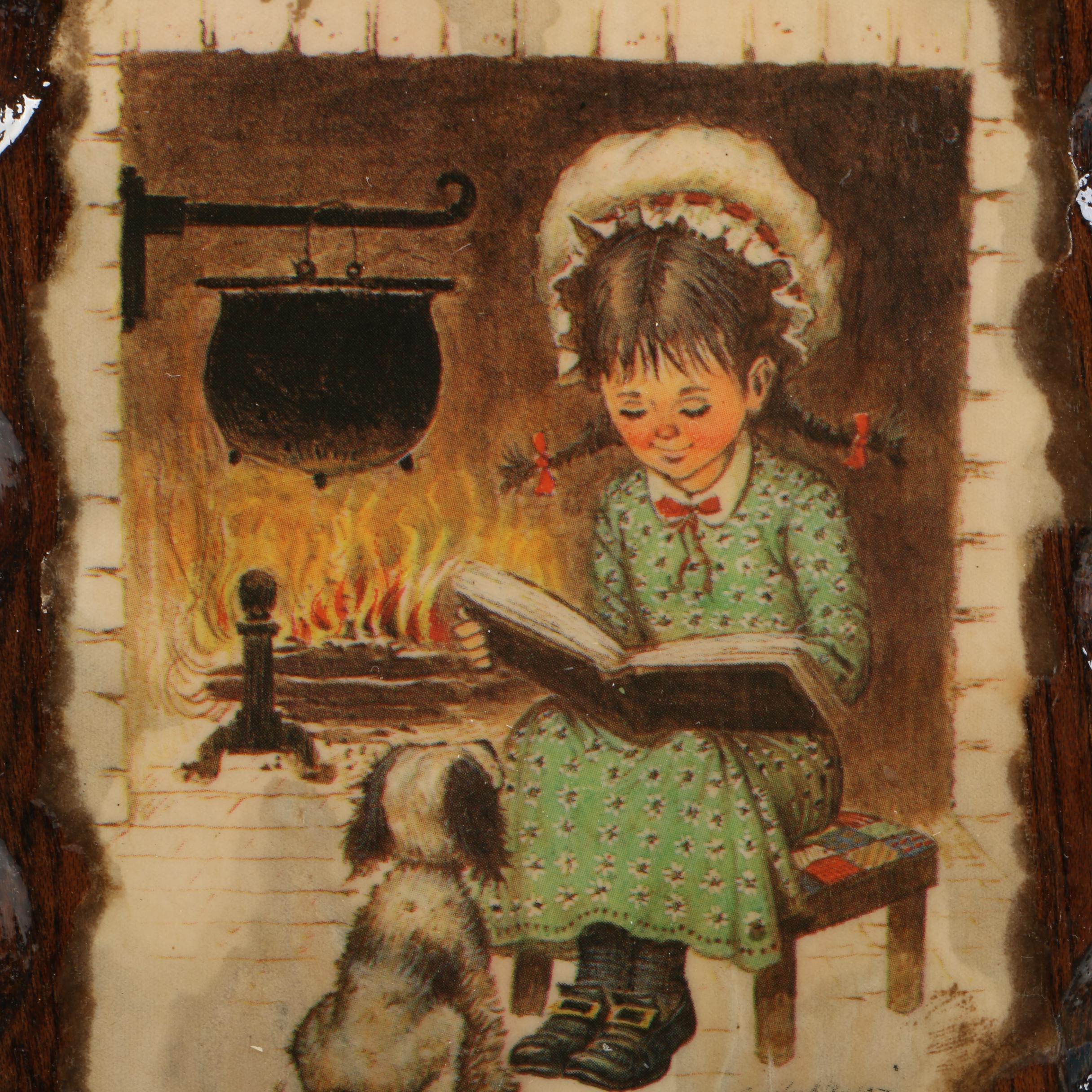 Collection of Vintage Prints Mounted to Wood and Ceramic