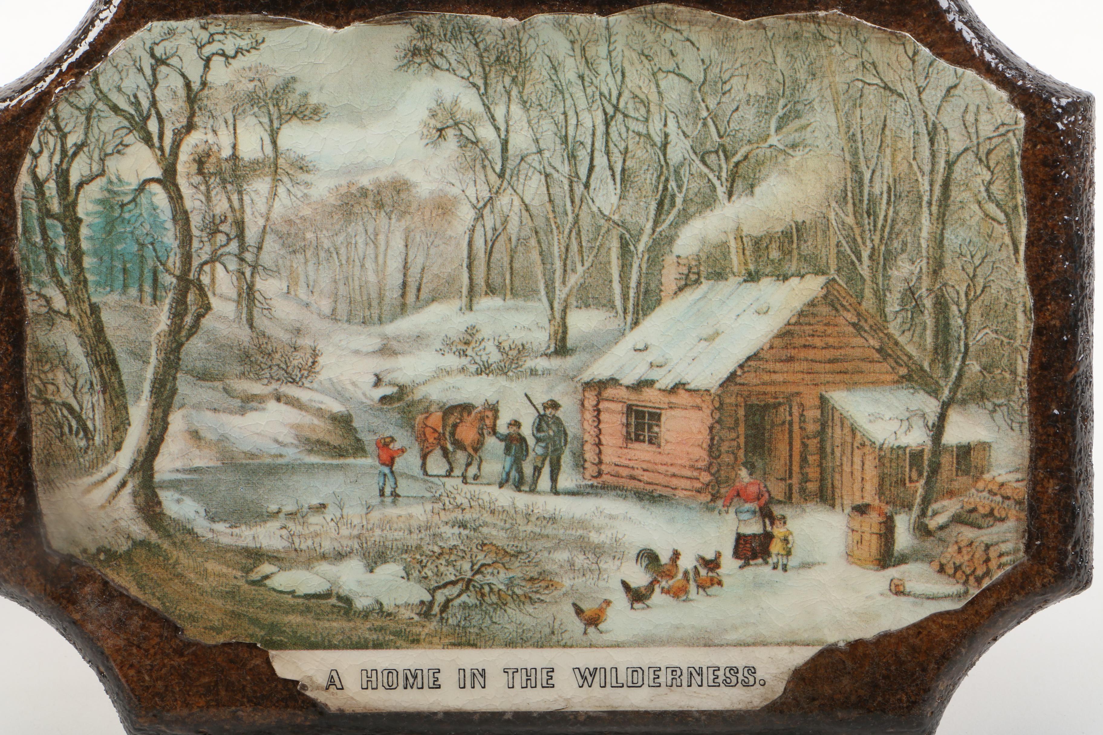 Collection of Vintage Prints Mounted to Wood and Ceramic