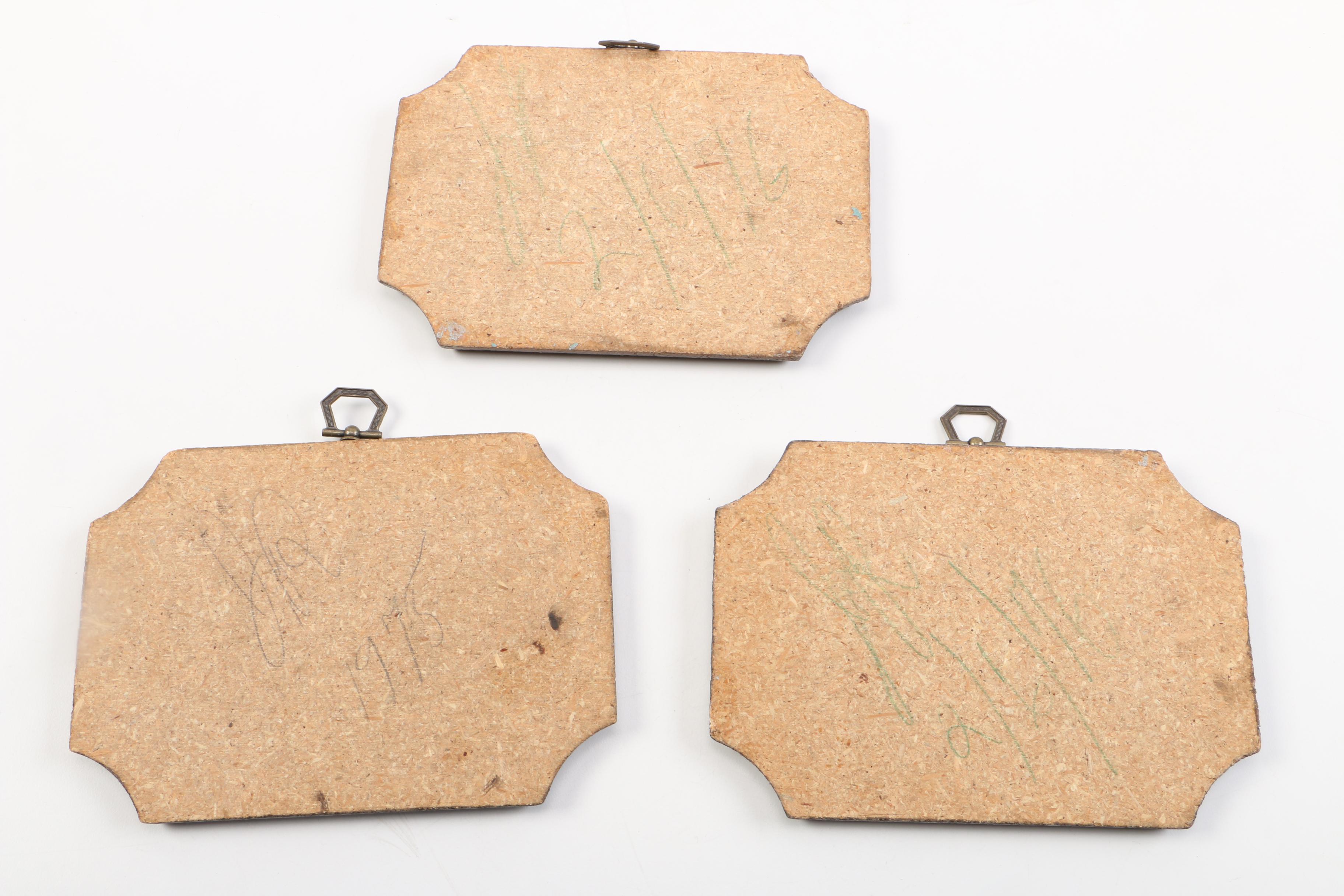 Collection of Vintage Prints Mounted to Wood and Ceramic