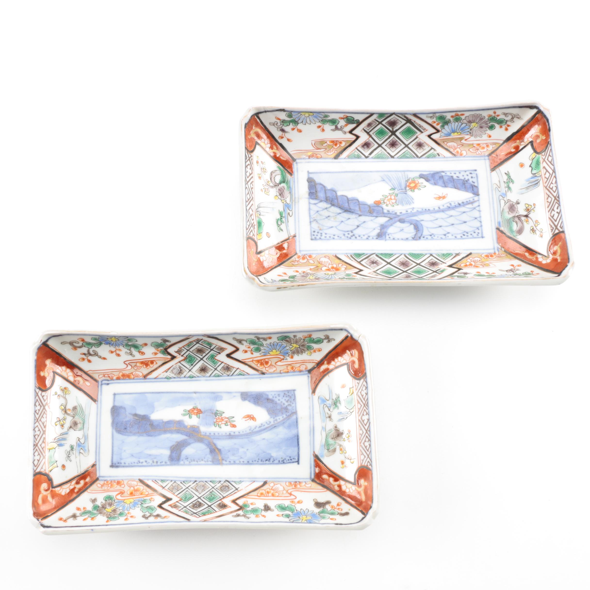 Pair of Hand-Painted Japanese Ceramic Dishes