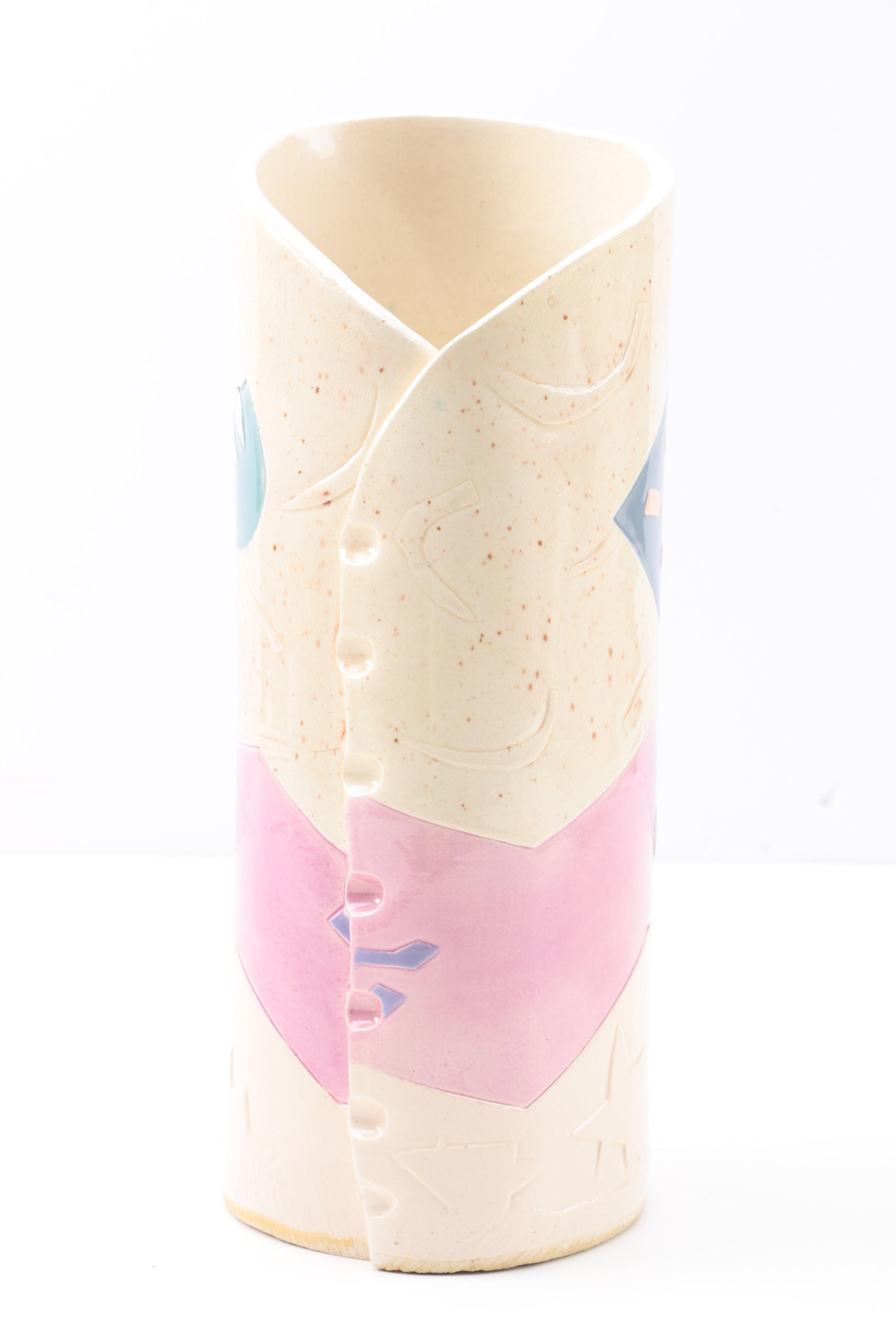 Decorative Slab Built Stoneware Vase