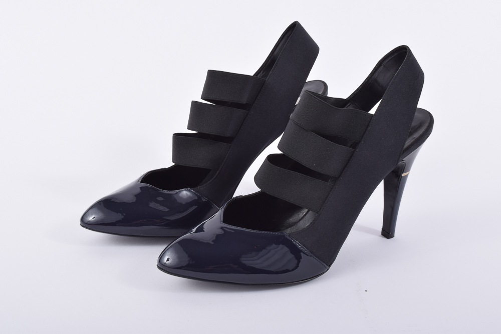 Stella McCartney Black and Navy Vegan Leather Pumps