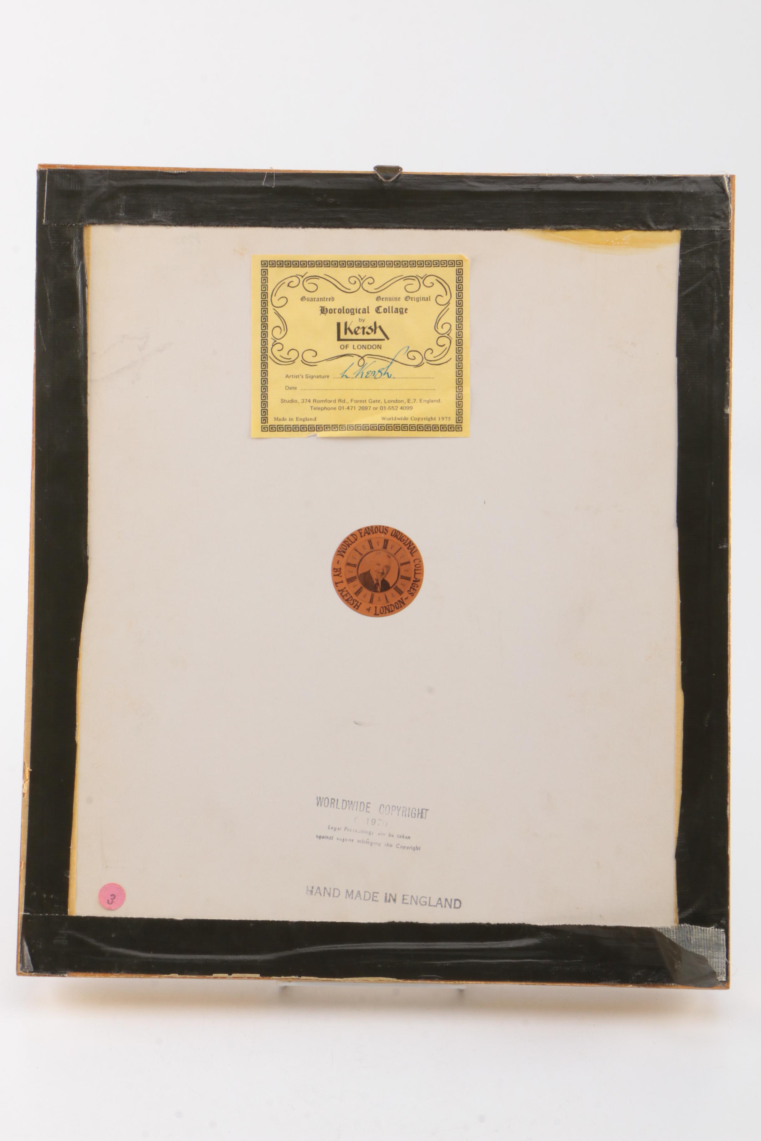 Vintage L. Kersh of London Horological Collage on Board "London Scene"