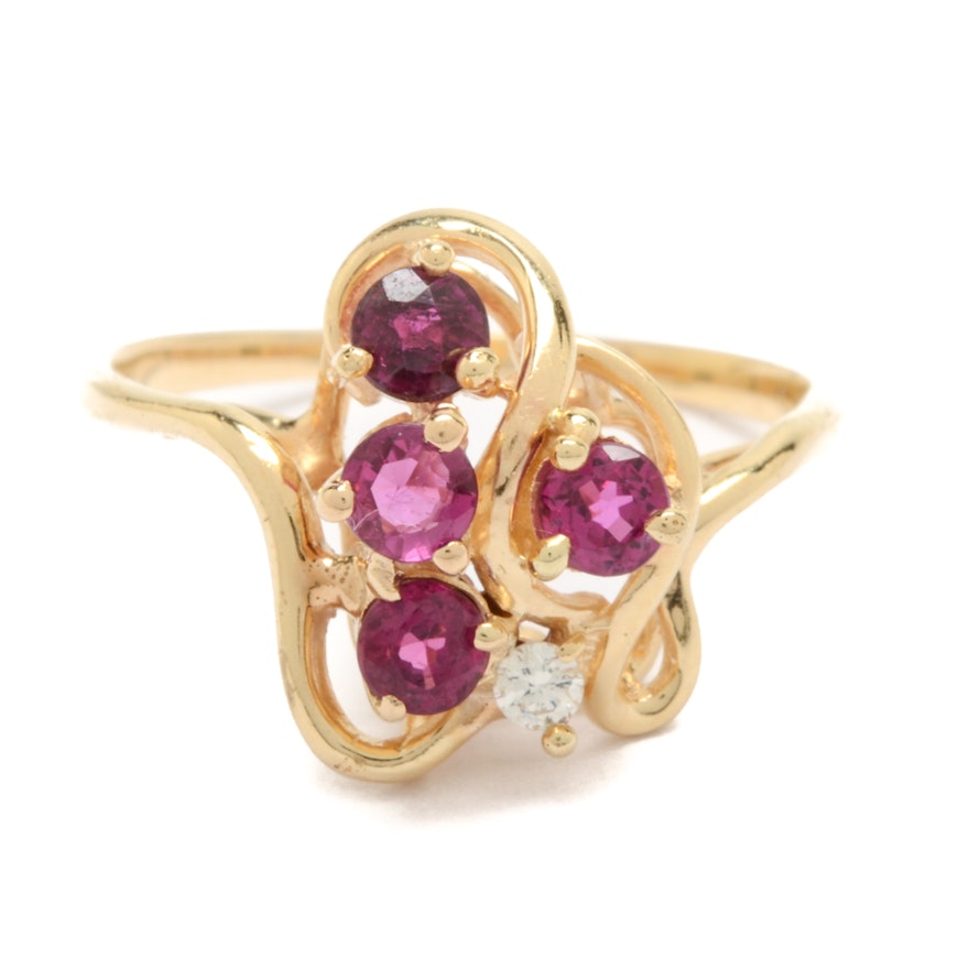 14K Yellow Gold Natural Ruby Diamond Ring