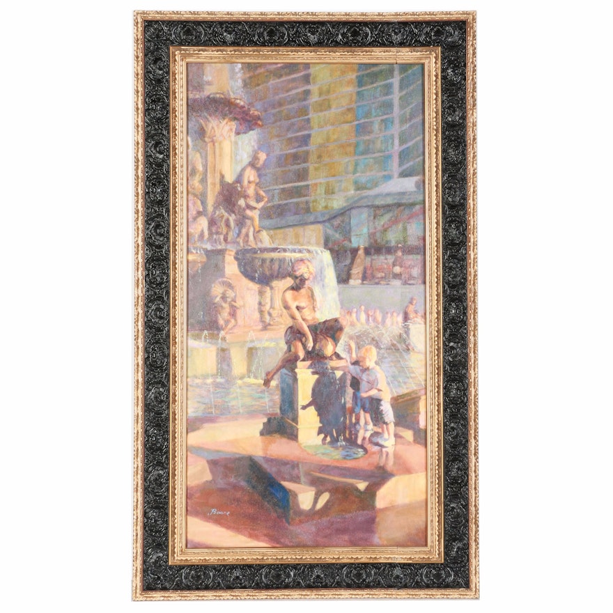 Jan Boone Oil Painting of Children at a Fountain
