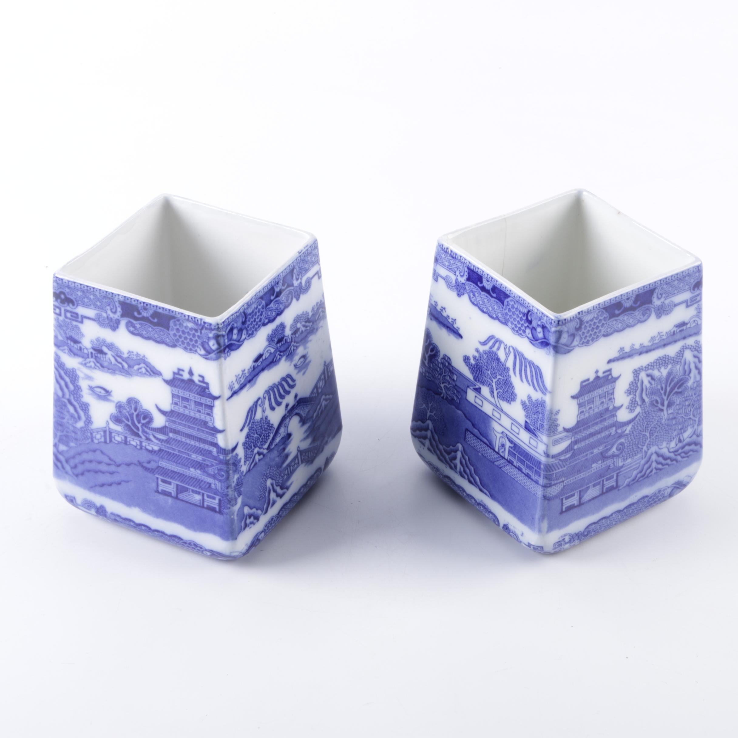 Ringtons Tea Merchants Ceramic Blue Willow Tea Canisters