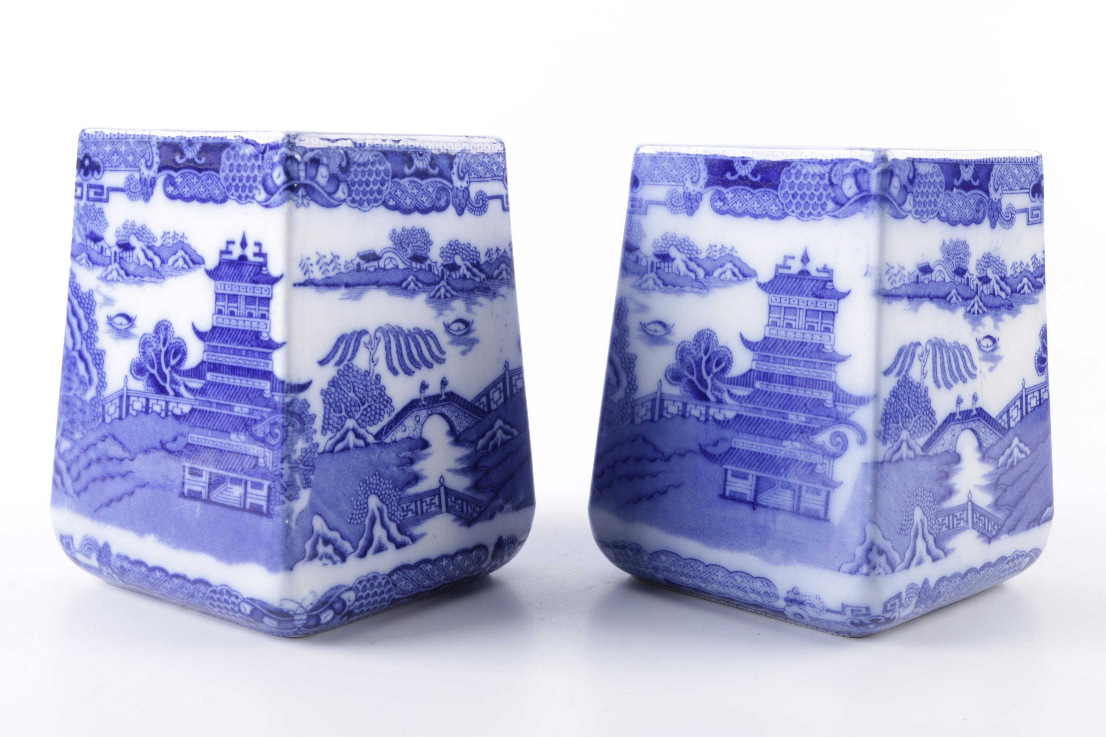 Ringtons Tea Merchants Ceramic Blue Willow Tea Canisters