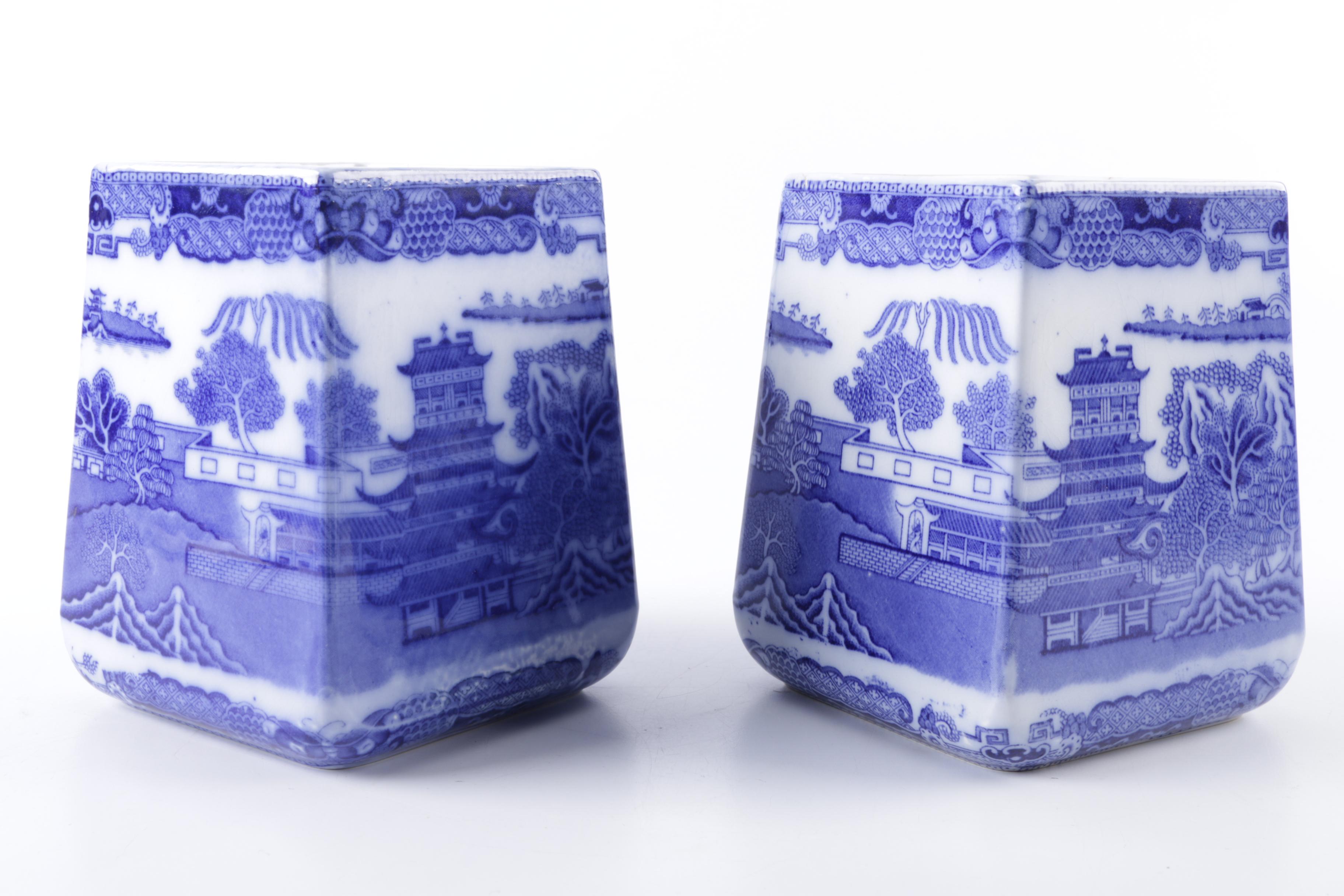 Ringtons Tea Merchants Ceramic Blue Willow Tea Canisters