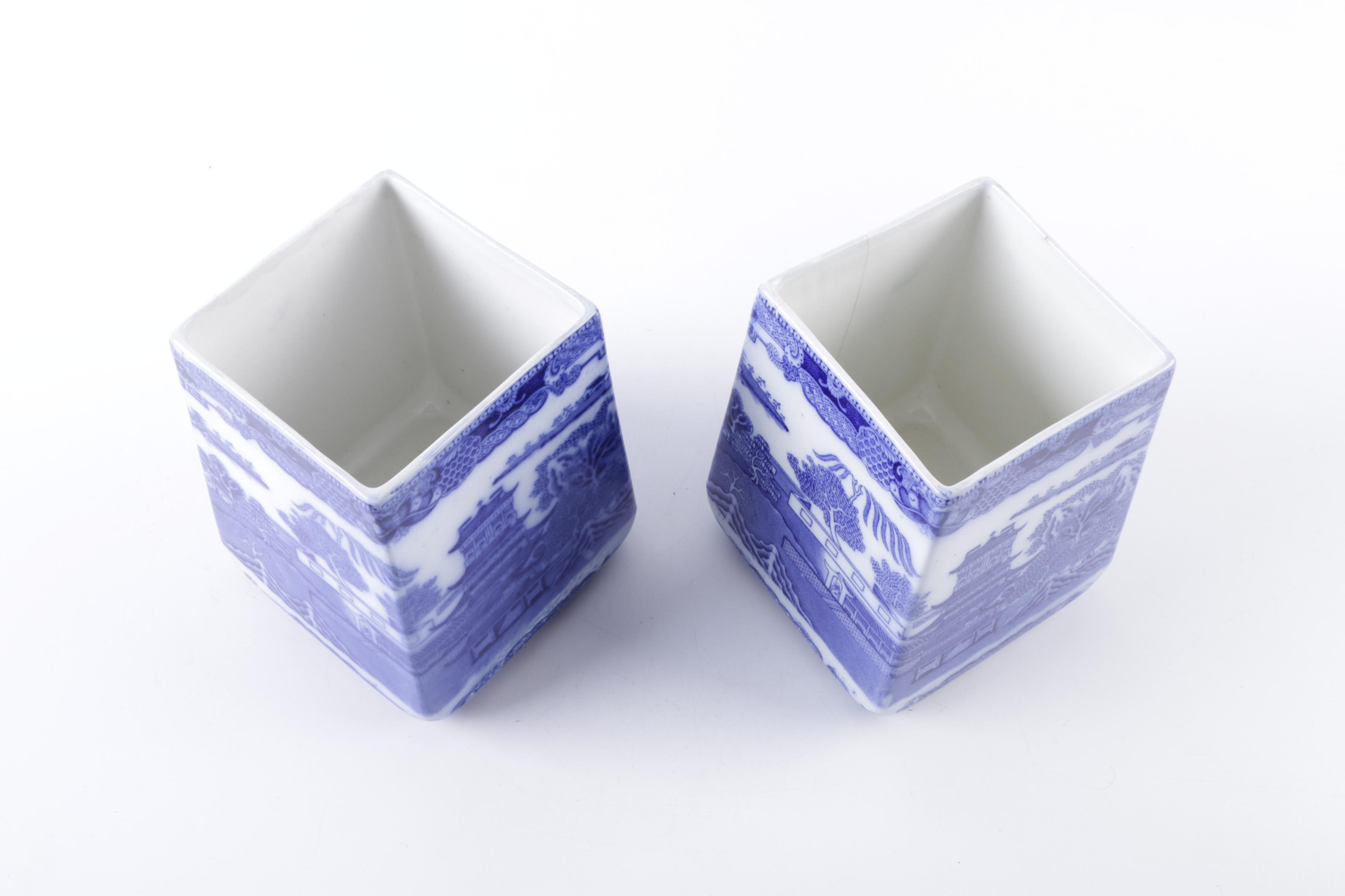 Ringtons Tea Merchants Ceramic Blue Willow Tea Canisters