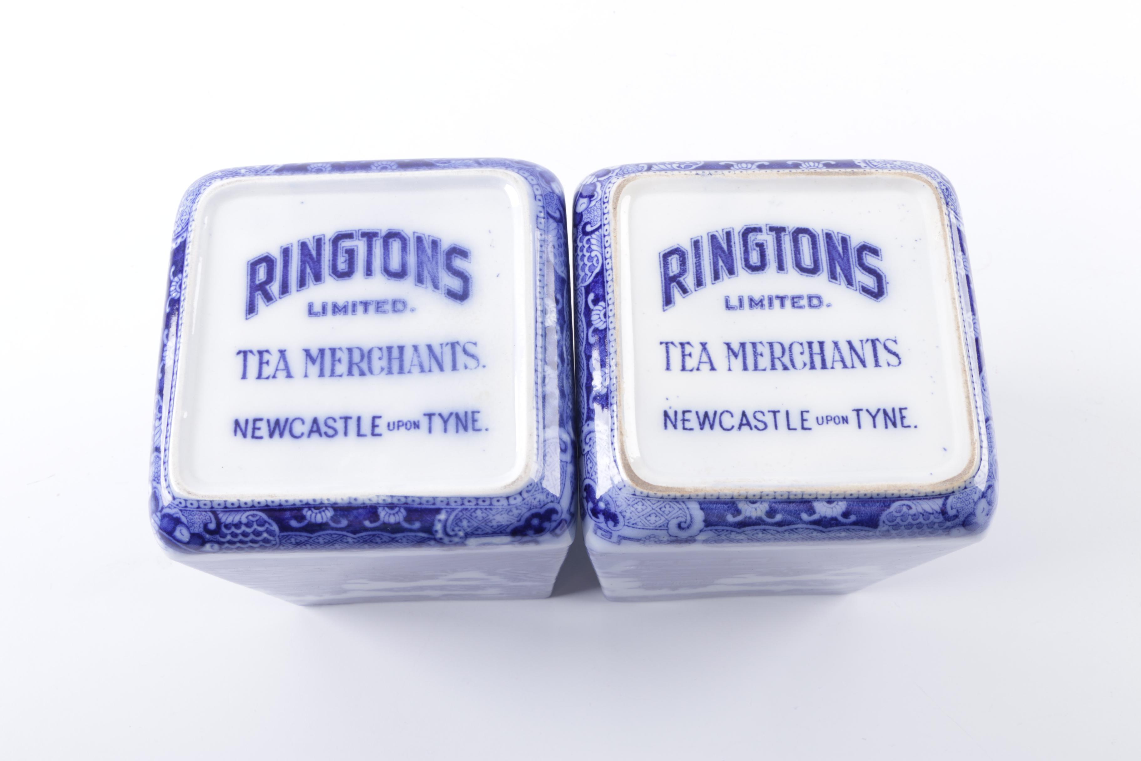 Ringtons Tea Merchants Ceramic Blue Willow Tea Canisters