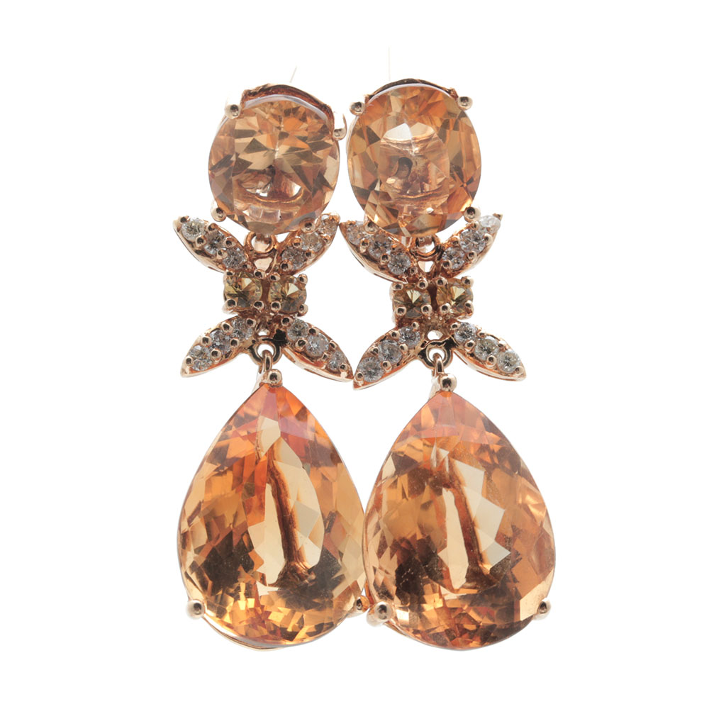 18K Yellow Gold Citrine, Yellow Sapphire, and Diamond Earrings
