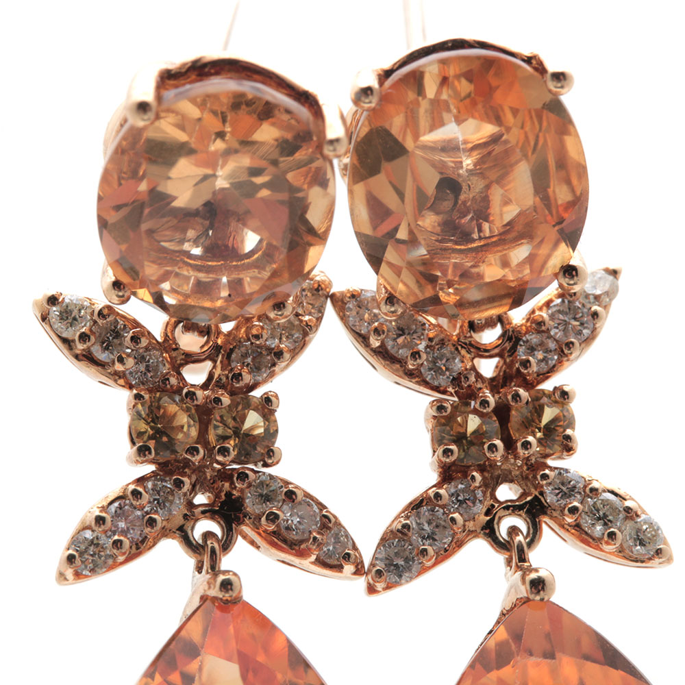 18K Yellow Gold Citrine, Yellow Sapphire, and Diamond Earrings