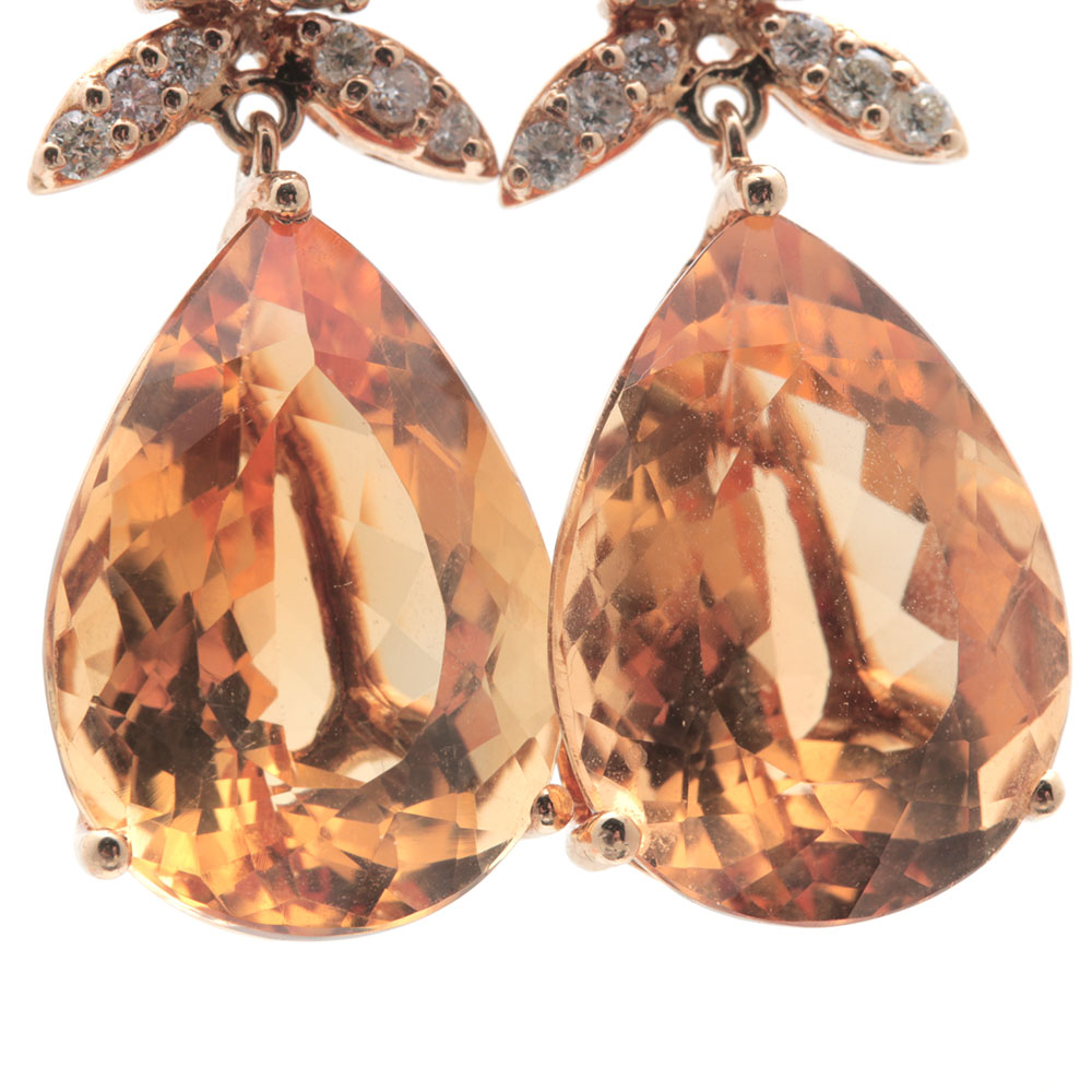 18K Yellow Gold Citrine, Yellow Sapphire, and Diamond Earrings