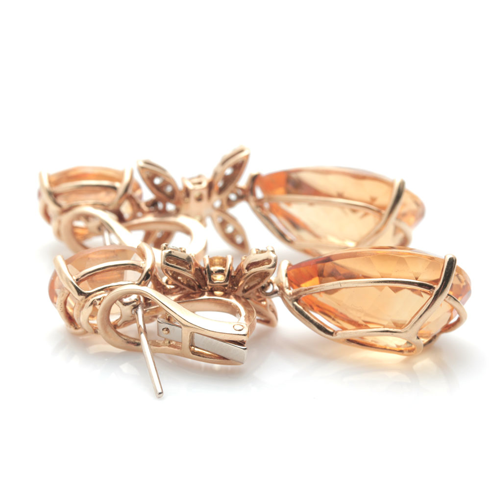 18K Yellow Gold Citrine, Yellow Sapphire, and Diamond Earrings