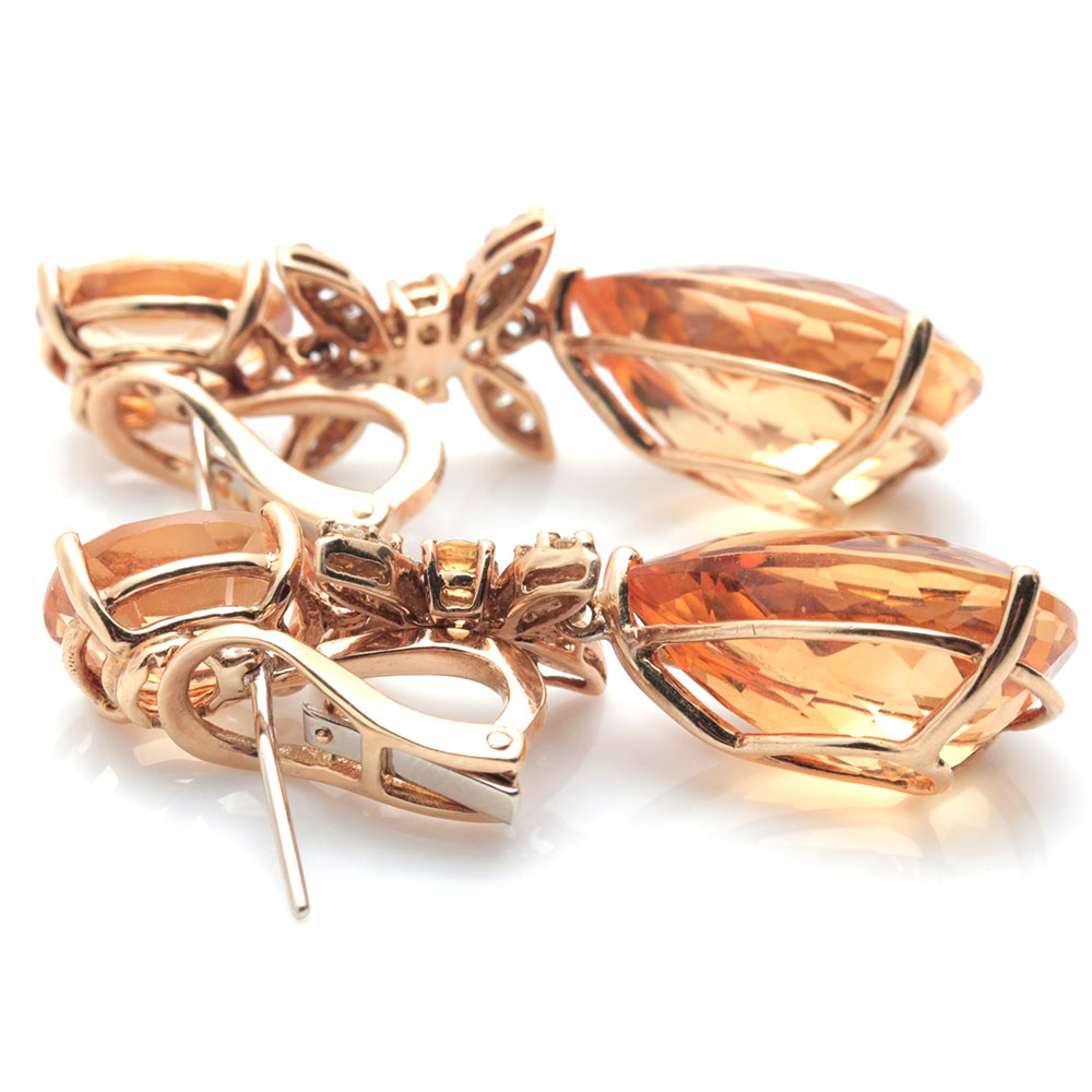 18K Yellow Gold Citrine, Yellow Sapphire, and Diamond Earrings