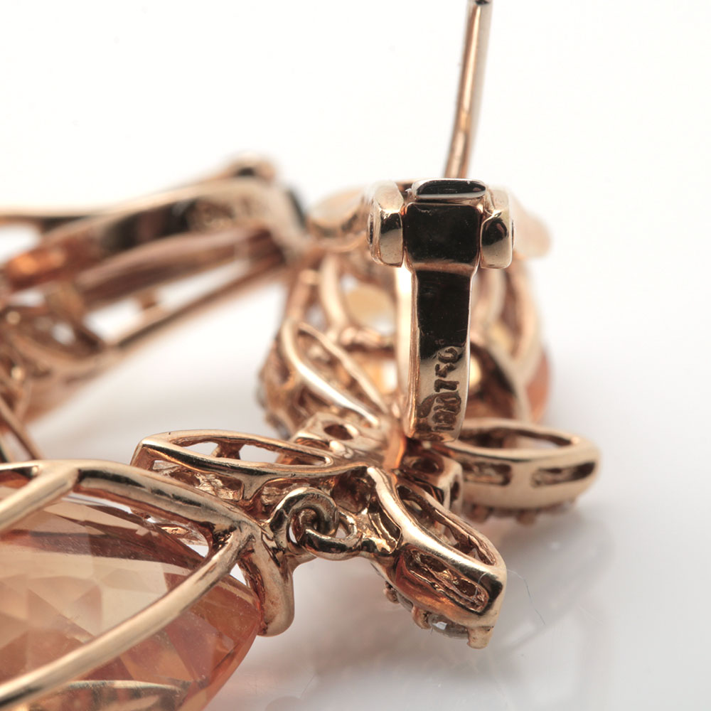 18K Yellow Gold Citrine, Yellow Sapphire, and Diamond Earrings